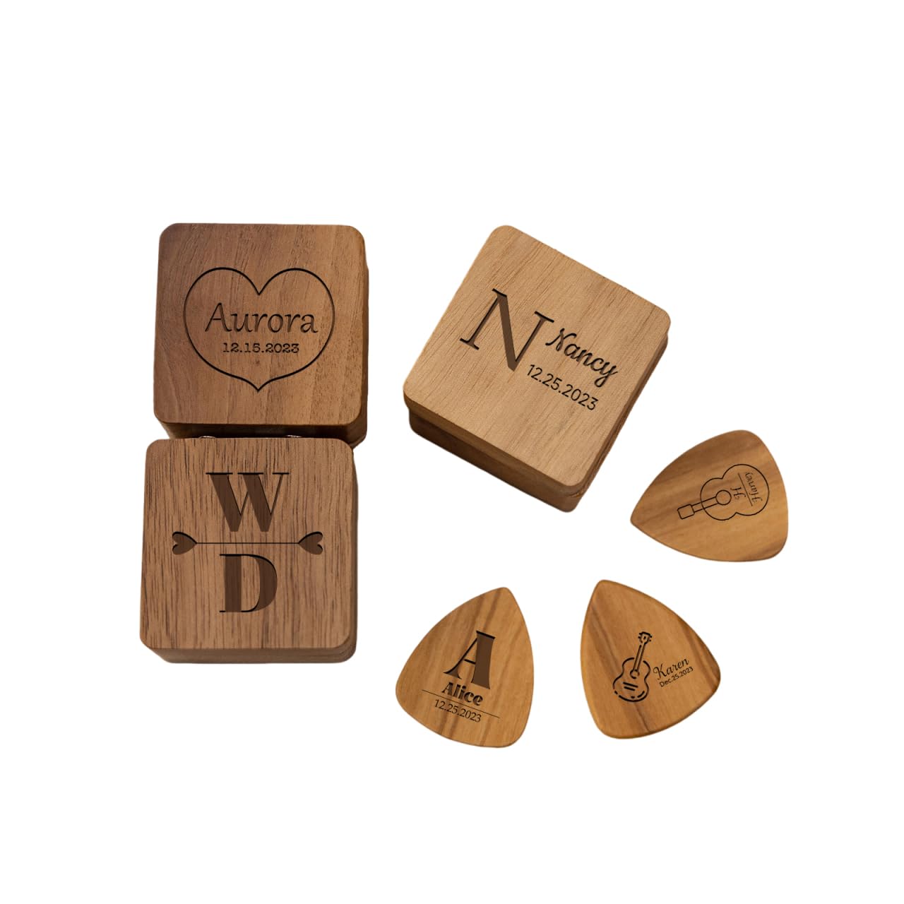 Custom Engraved Wooden Guitar Picks with Case - Personalized Guitar Accessories Gift Set for Musicians (Dad, Husband, Son) - Perfect for Valentine's Day, Birthday & Father's Day Gifts | Great for Live Performances, Music Practice & Collectors