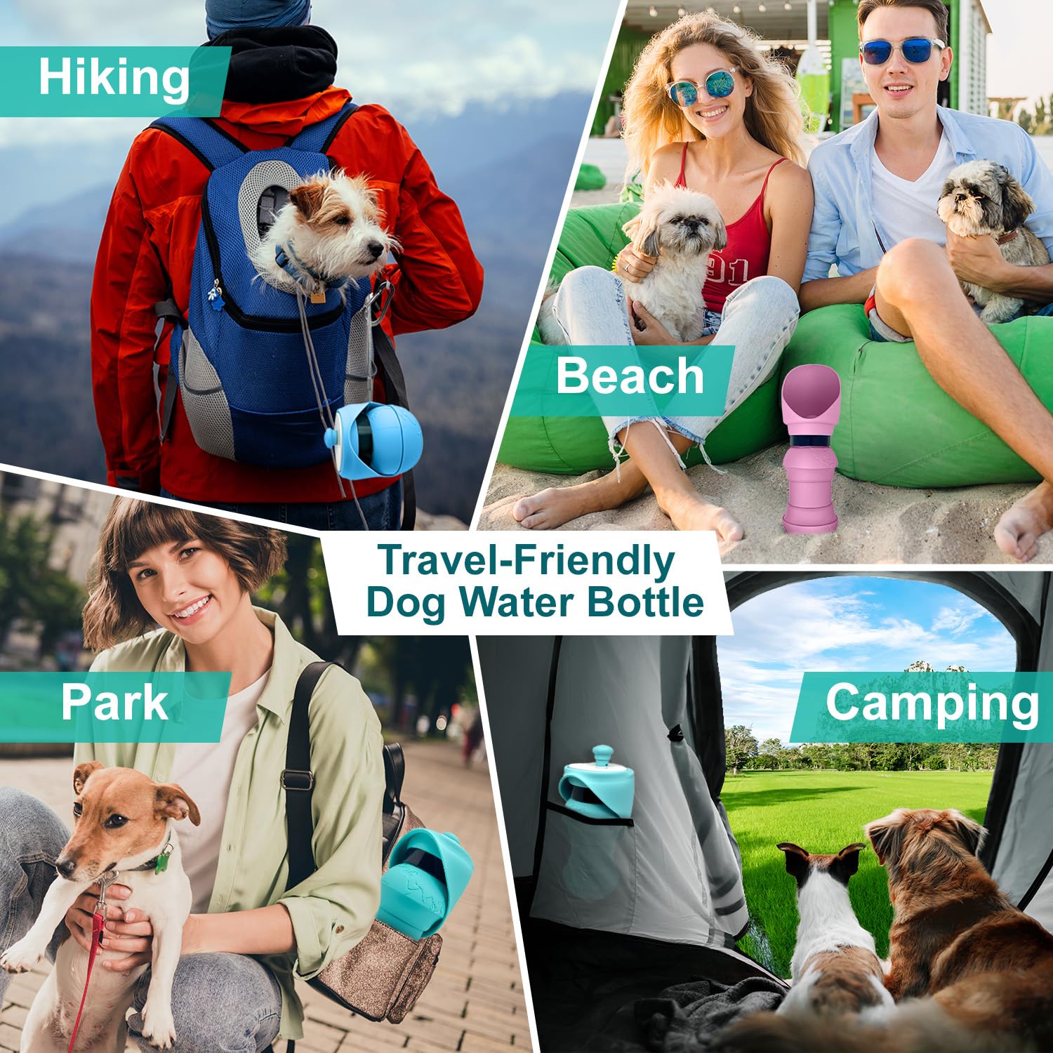 Portable Collapsible Dog Water Bottle - 19oz Leak Proof Travel Water Dispenser for Dogs | Outdoor Walking, Hiking, Camping & Travel Accessories | Tiffany Blue Pet Water Bottle
