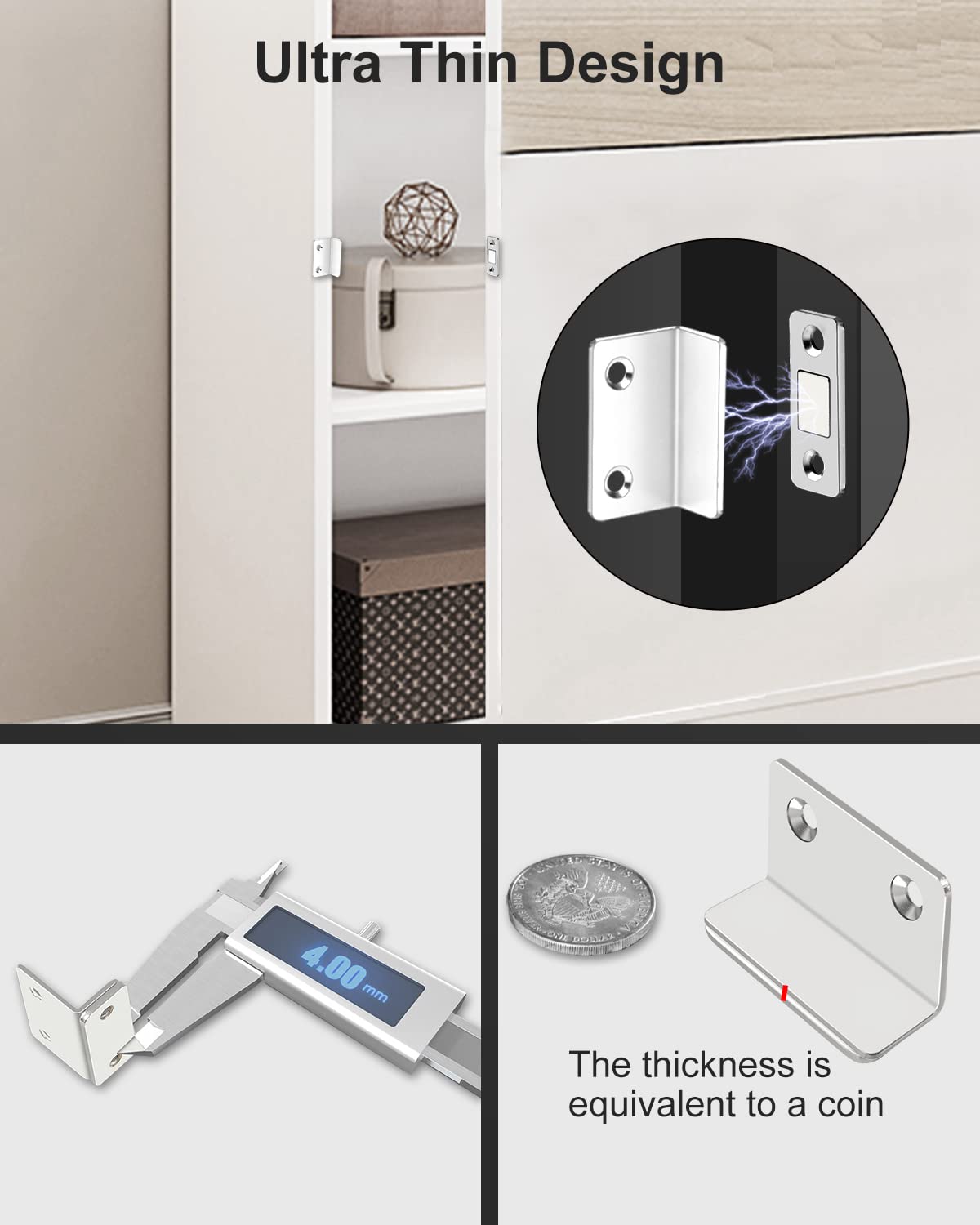 Ultra Thin L-Shaped Magnetic Cabinet Catch 2 Pack - Strong Adhesive Drawer & Door Magnets for Kitchen, Closet & Cabinet Closure | Secure & Silent Closing Solution for Home Organization