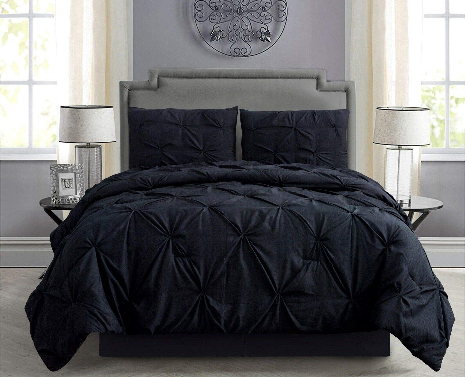 Empire Home 4-Piece Pintuck Comforter Set with Matching Pillowcases - King Size Black Bedding for Luxurious Bedroom Decor | Perfect for Master Bedroom, Guest Room & Hotel Style Makeover