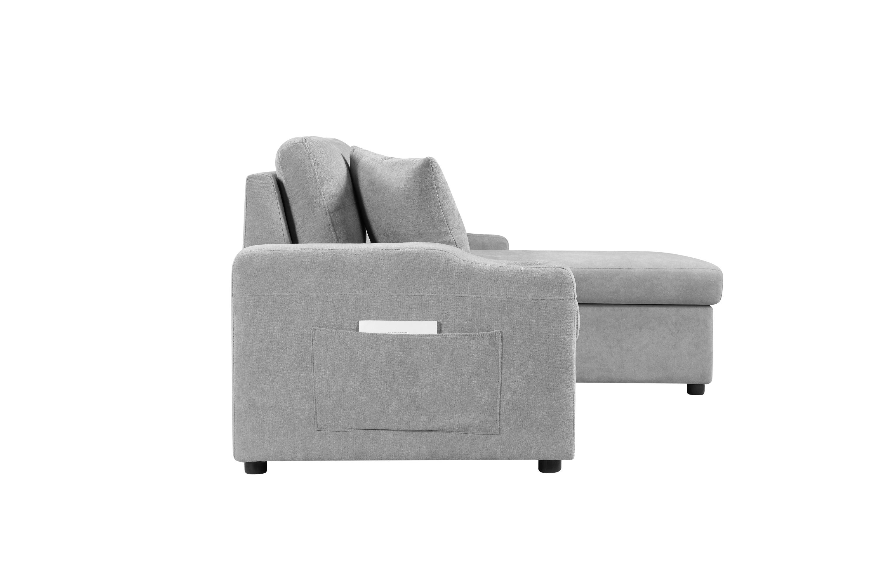 Convertible Corner Sofa with Armrest Storage - Modern Sectional Sofa for Living Room & Apartment, Right Chaise Longue in Grey - Perfect for Small Spaces, Movie Nights & Family Gatherings