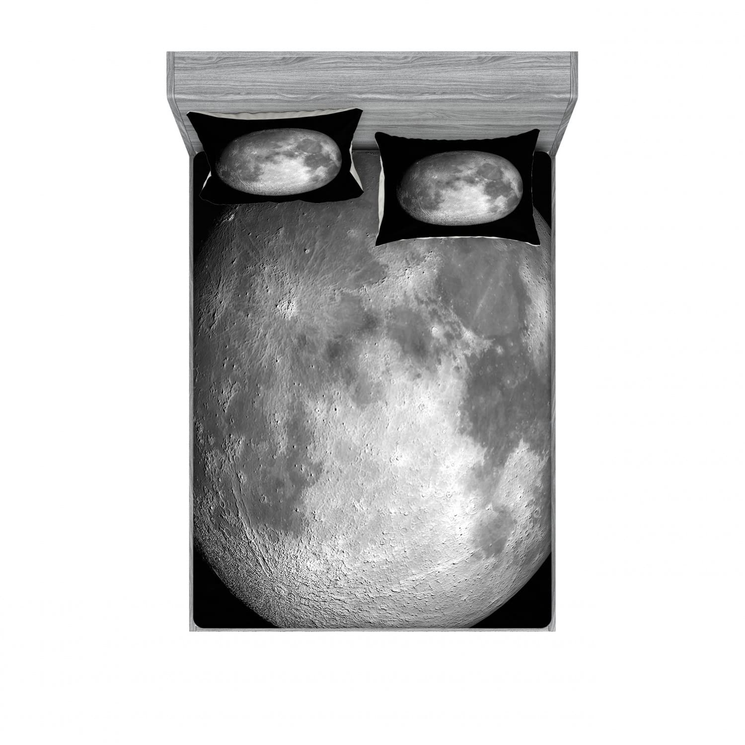 Ambesonne Galaxy 2-Pack Queen Size Fitted Sheet Set with 4 Pillow Shams - Trippy Moon Planet Space Design, Grey Black Bedding Decor for Adults & Teens - Perfect for Space Themed Bedrooms, Dorm Rooms & Gift Ideas