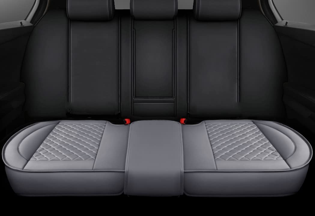 Premium PU Leather Car Seat Covers - Universal Fit for 95% Vehicles, Rear Seat Protector Pads with Non-Slip Bottom (Grey) - Perfect for Family Cars, SUVs & Long Road Trips