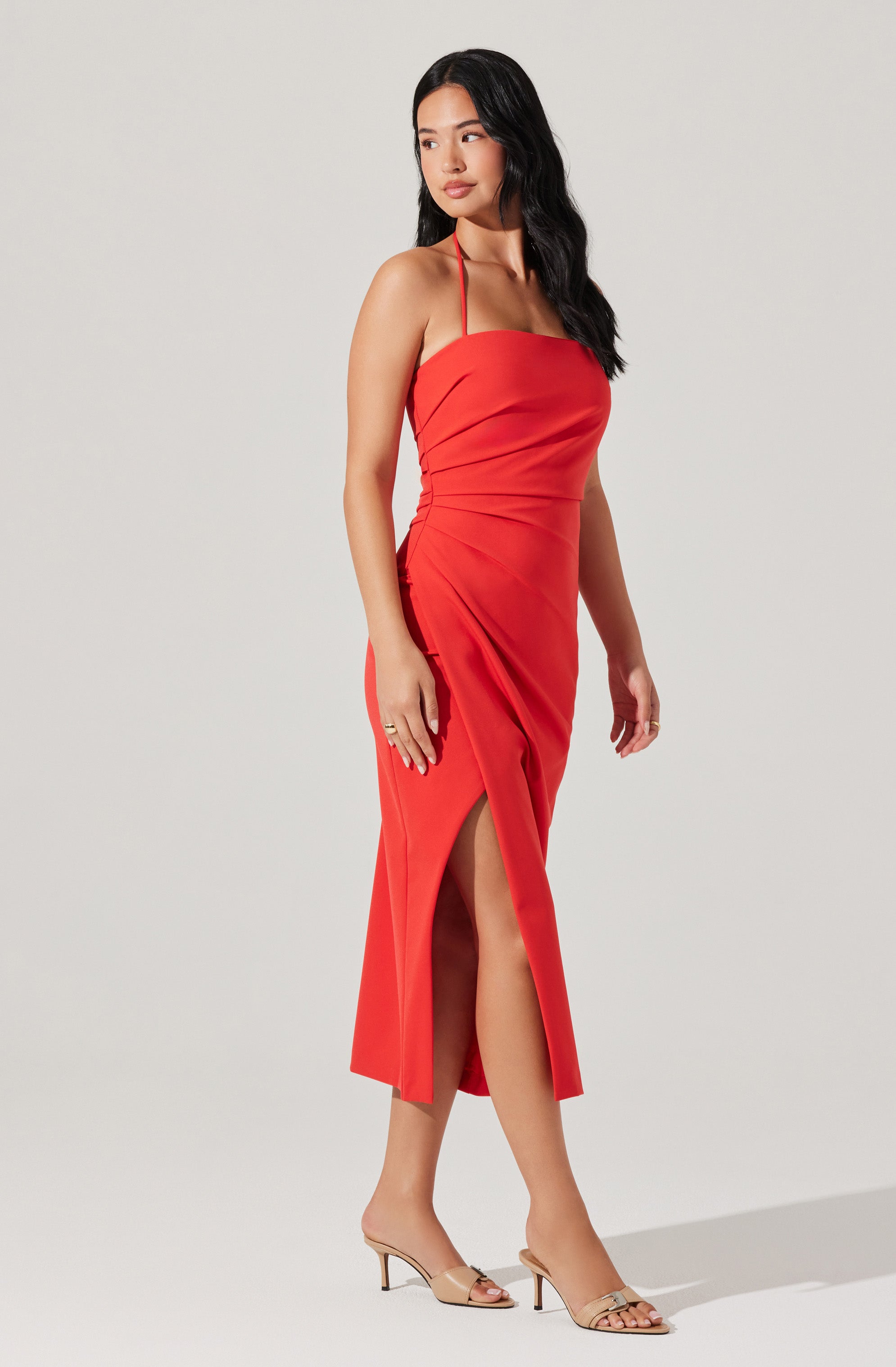 Siena Halter Neck Midi Dress for Women - Flowy Summer Beach Dress with Side Slits, Perfect for Vacation, Date Night & Outdoor Parties