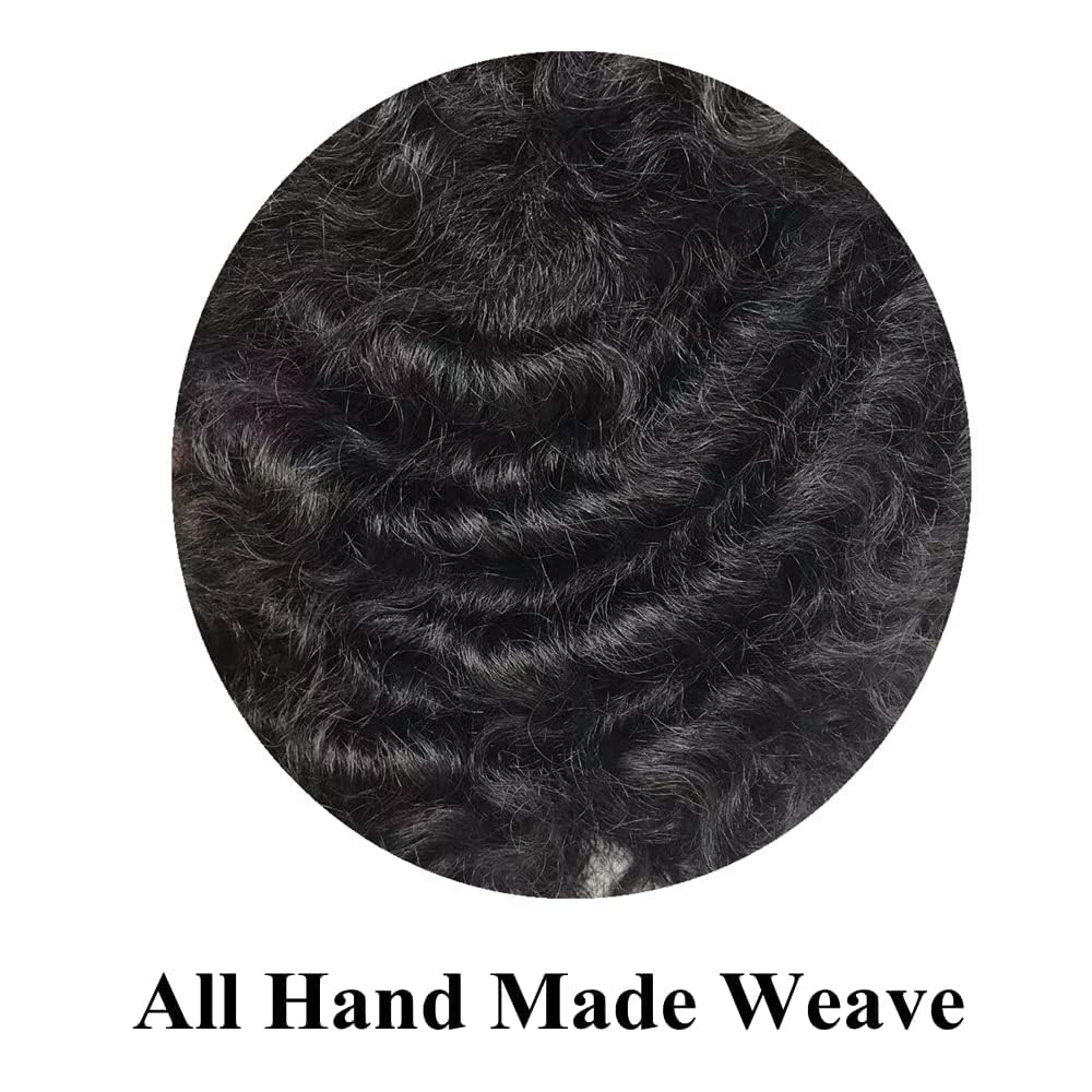 Brazilian Virgin Human Hair Afro Toupee for Black Men - Curly 8x10 Full PU Hair System - 1# Jet Black 6mm Afro Wave - Perfect for Daily Wear, Cosplay & Special Events