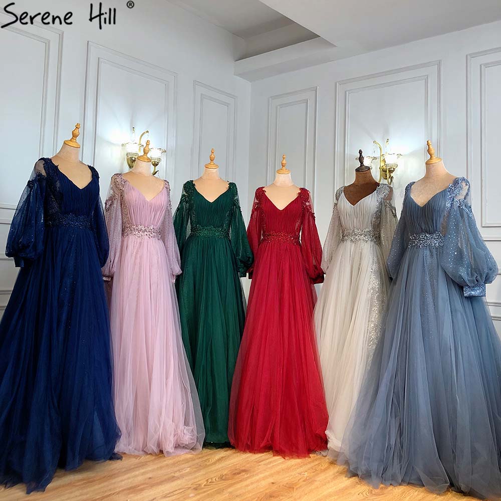 Elegant Green Lantern Sleeve Evening Gowns for Women - 2025 A-Line Beaded Luxury Wedding & Party Dresses | Perfect for Formal Events, Galas, and Special Occasions