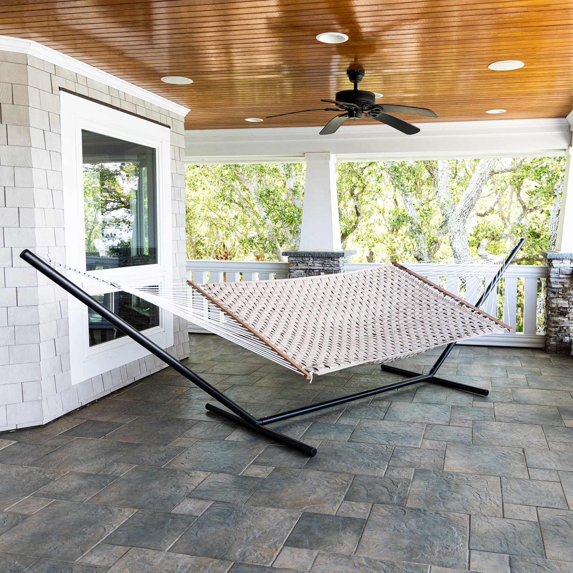 Premium Handwoven Hatteras Hammock - Antique Beige Soft Weave 2-Person Hammock with Free Extension Chains & Tree Hooks | 450 LB Capacity (13ft x 55in) | Perfect for Backyard Relaxation, Beach Trips & Camping | Made in USA