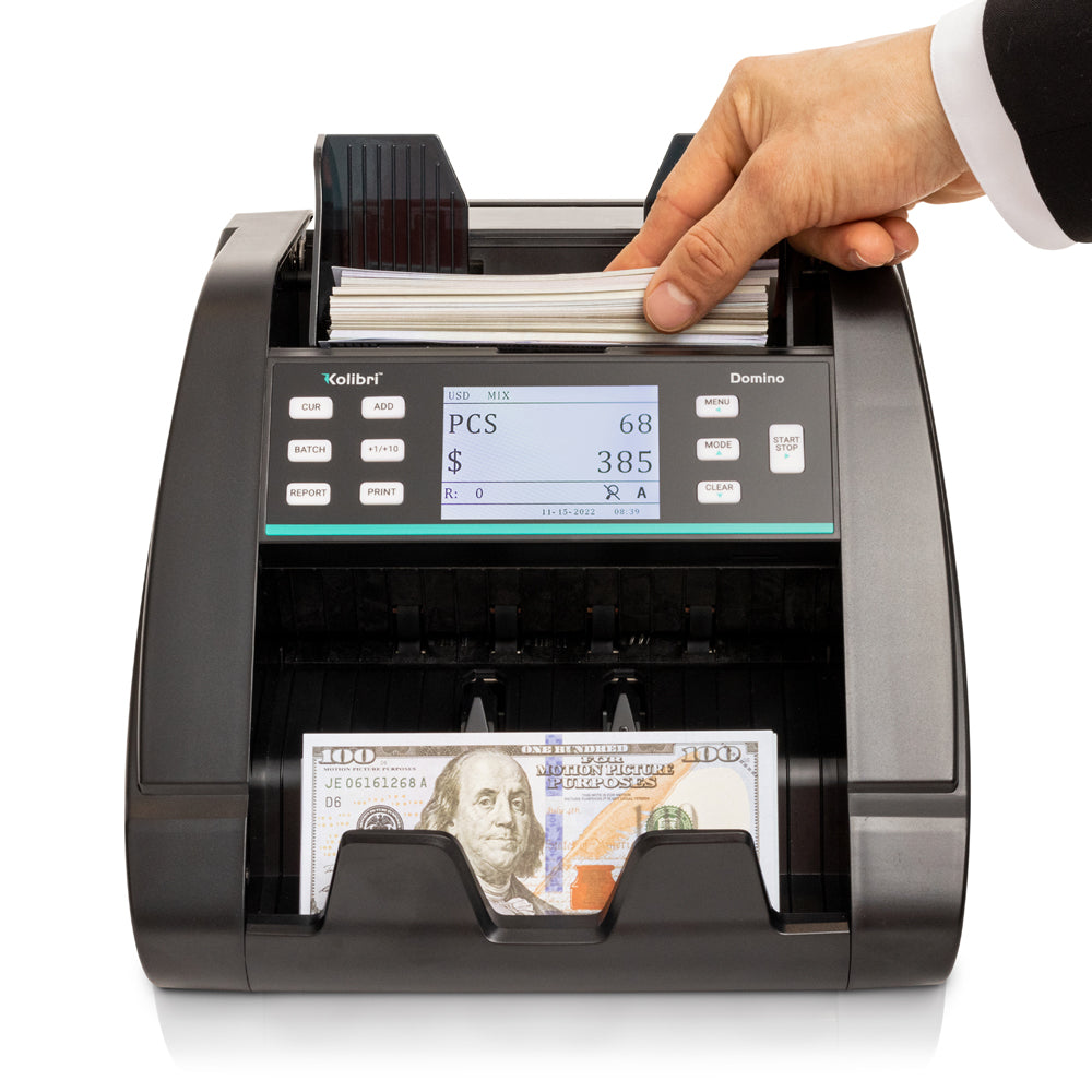 Kolibri Domino Mixed Bill Counter, Sorter and Reader - High Speed Currency Counting Machine for Cashiers & Banks - Perfect for Retail, Banking, and Business Money Management