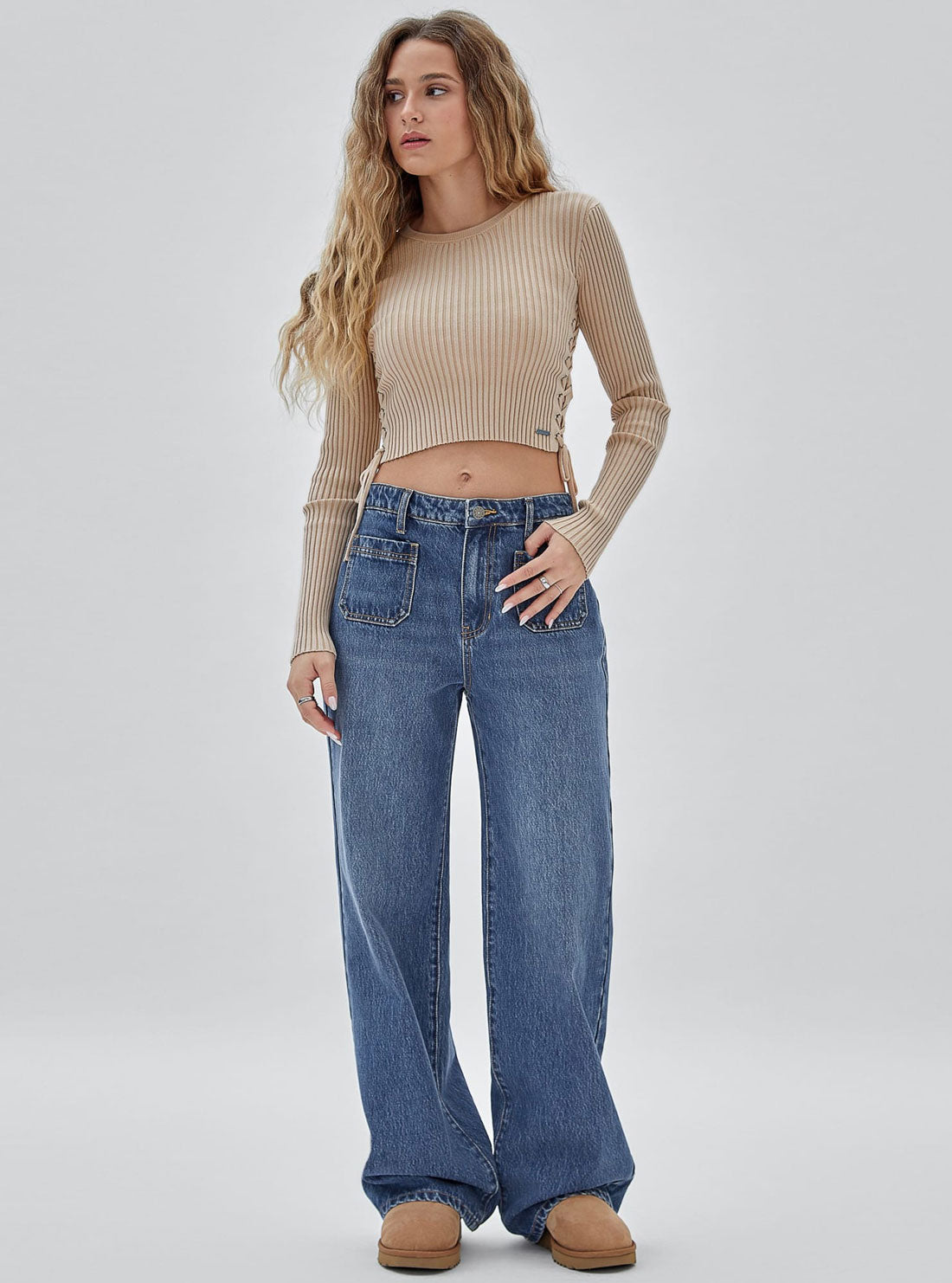 Guess Originals Women's Lace-Up Knit Top - Casual Chic Sweater for Fall & Winter | Perfect for Date Nights, Office Wear & Weekend Outfits