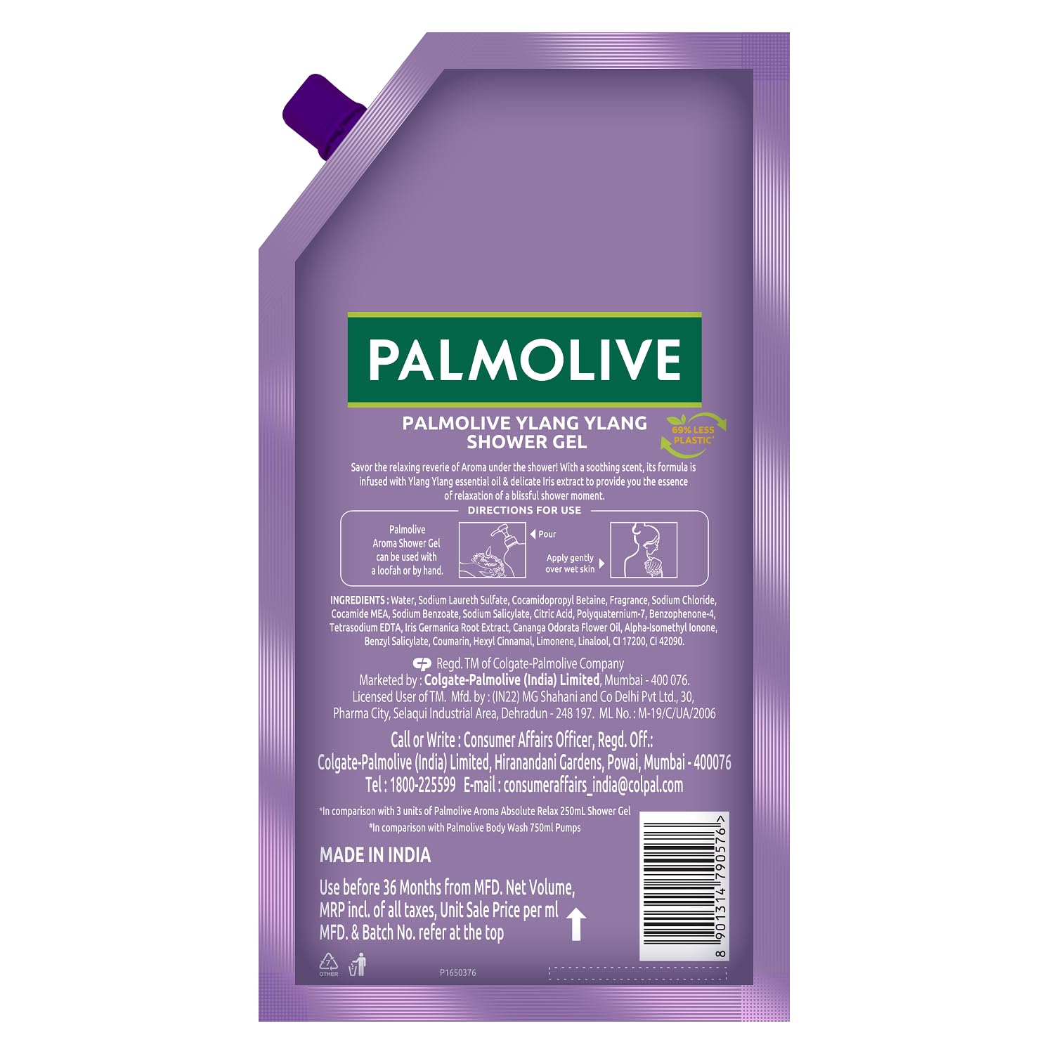 Palmolive Aroma Absolute Relax Body Wash for Women & Men - 750ml Refill Pack with 100% Natural Ylang Ylang Essential Oil & Iris Extracts | pH Balanced, Skin-Softening Shower Gel for Stress Relief & Daily Relaxation | Perfect for Spa Nights & Self-Care Routines