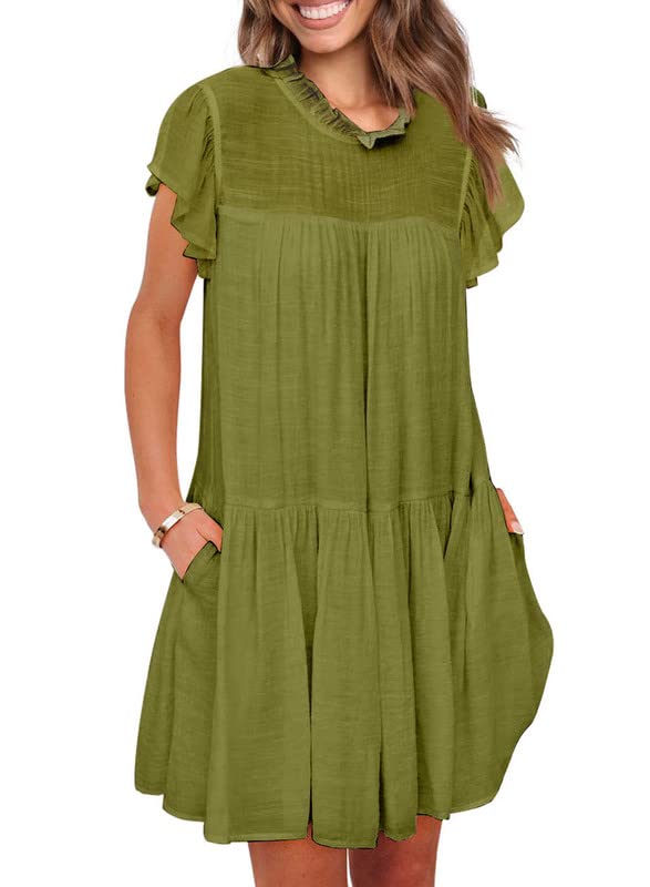 Elegant Women's V-Neck Ruffle Chiffon Mini Dress - Summer & Spring Empire Waist Skater Swing Dress - Perfect for Parties, Dates & Casual Outings