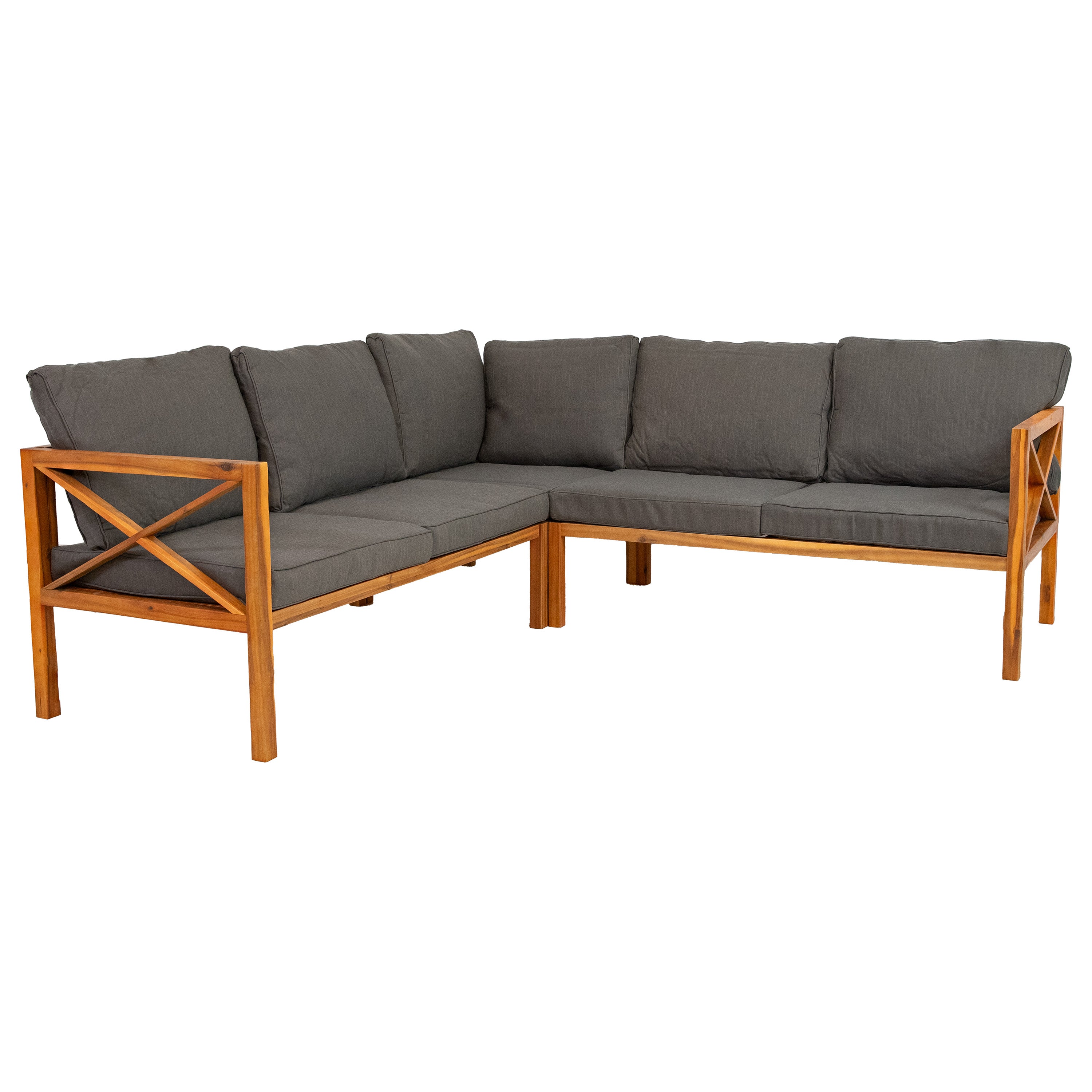 Sunnydaze 4-Piece Wood Patio Furniture Set - L-Shaped Outdoor Sofa with Cushions, Perfect for Backyard, Garden, and Poolside Relaxation
