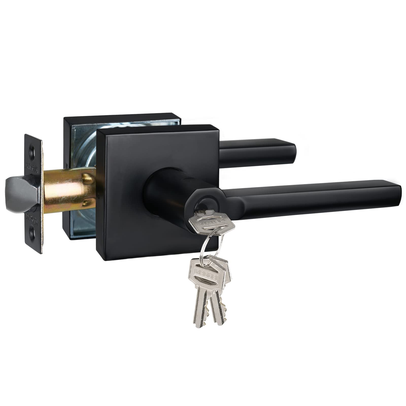Black Exterior Door Handle with Lock & Keys - Keyed Entry for Front Door/Office - Left/Right Handed (1 Pack) - Secure Home & Office Access