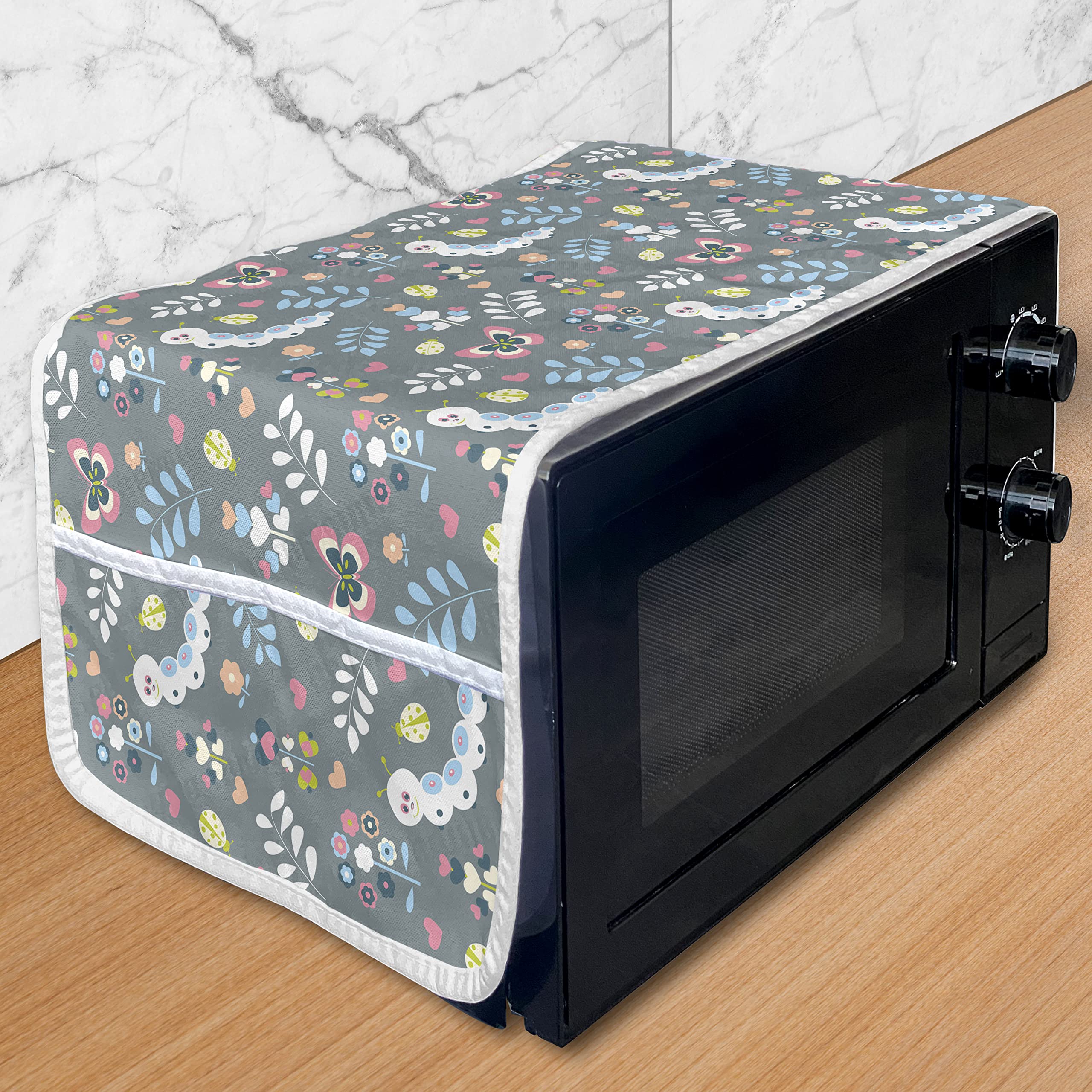 Ambesonne Cartoon Microwave Cover - Waterproof Kitchen Organizer with Pockets, 36