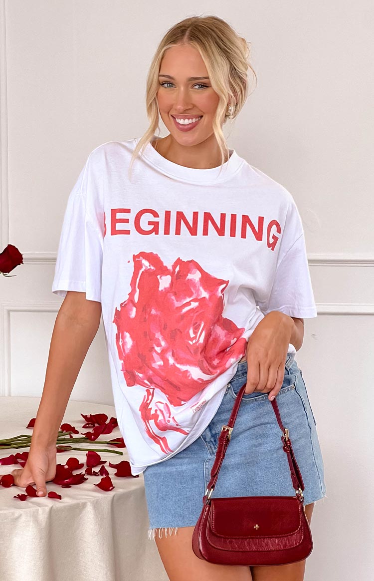Beginning Rose White Tee - Soft Cotton Women's T-Shirt for Casual Wear & Everyday Outfits | Trendy Basic Top for Spring & Summer