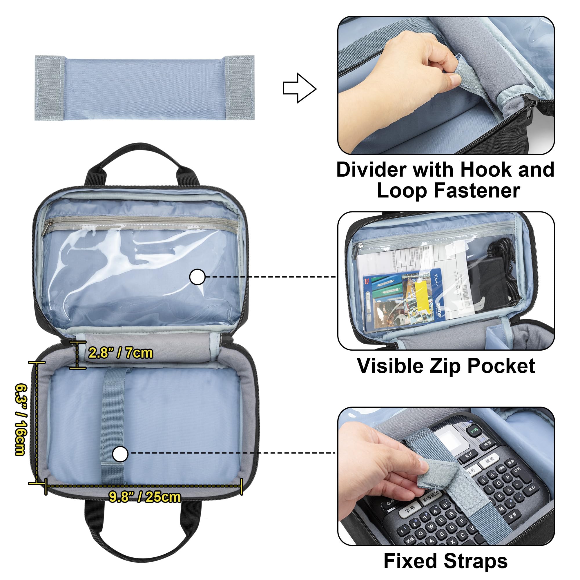 CURMIO Portable Carrying Case for Brother P-Touch PT-D220/PT-D210 Label Maker - Protective Storage Bag Organizer for Label Printer, Tapes, AC Adapter, Battery & USB Cable - Perfect for Office, Home & Travel Organization