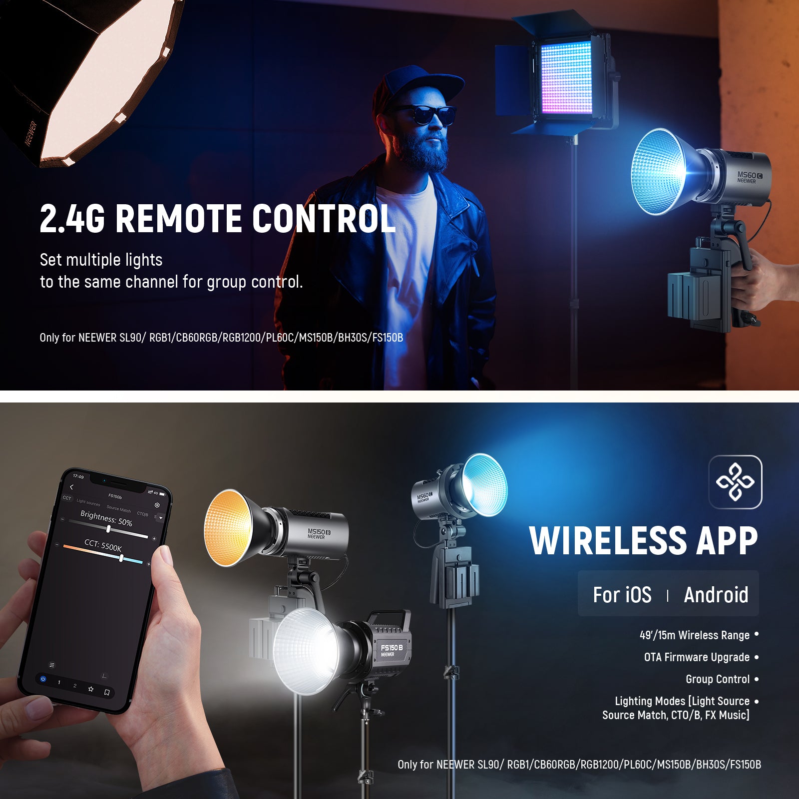 NEEWER MS60C RGB LED Video Light - Handheld Spotlight for YouTube, Vlogging, Photography & Live Streaming - Perfect for Content Creators & Filmmakers