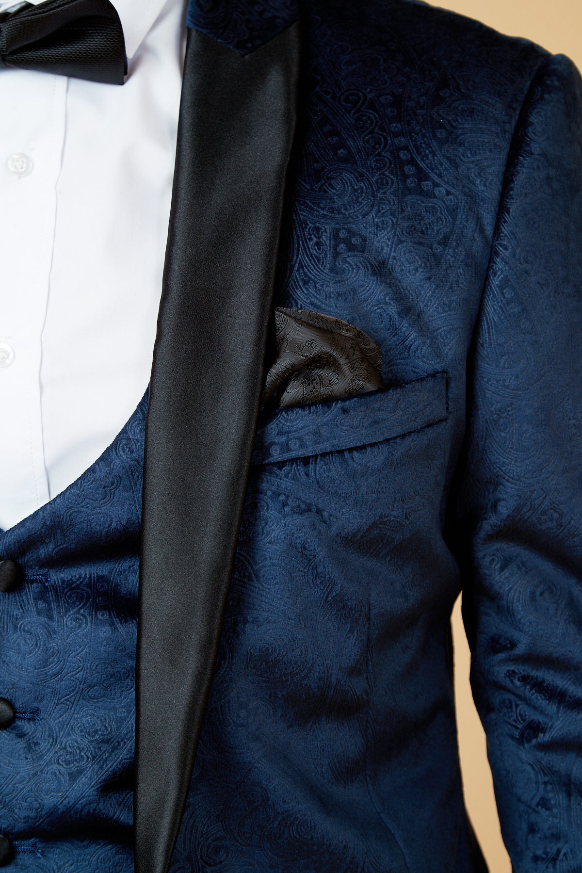 SIMON Navy Velvet Jacquard Three Piece Suit for Men | Formal Business Attire | Wedding & Special Occasion Outfit