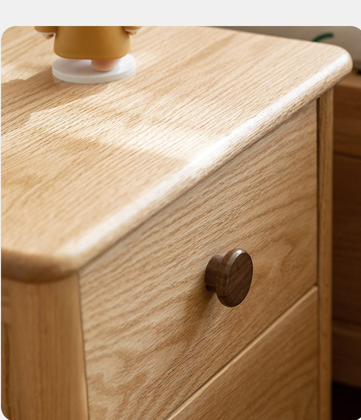 Solid Oak Wood Nightstand with Two Drawers - Bedside Table for Bedroom, Living Room, or Office Storage