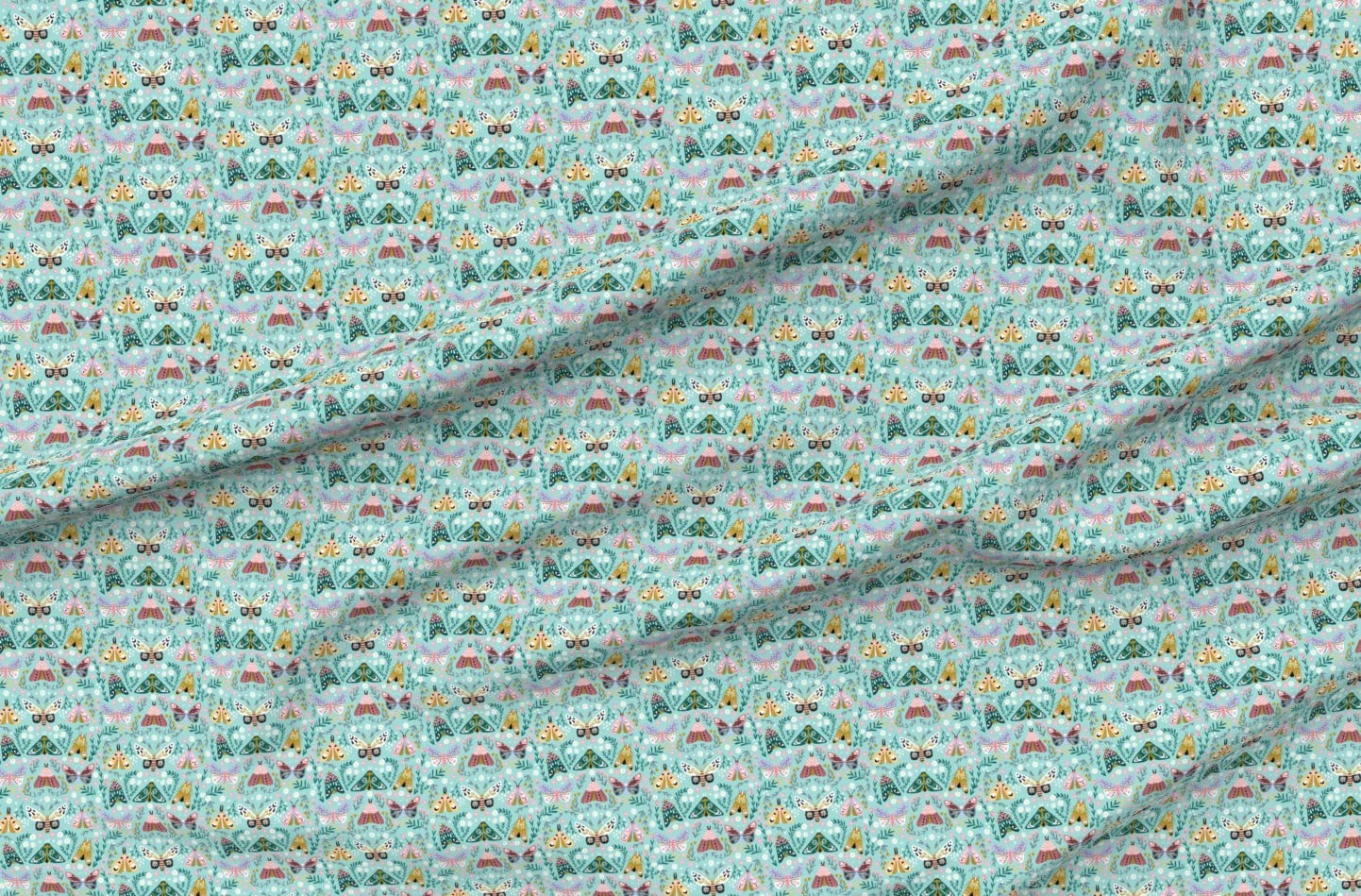 Spring Floral Aqua Butterflies Printed Organic Cotton Sateen Fabric by The Yard - Easter Whimsical Feminine Mint Design for Sewing, Quilting, Apparel & Home Decor | Perfect for DIY Dresses, Curtains and Table Runners