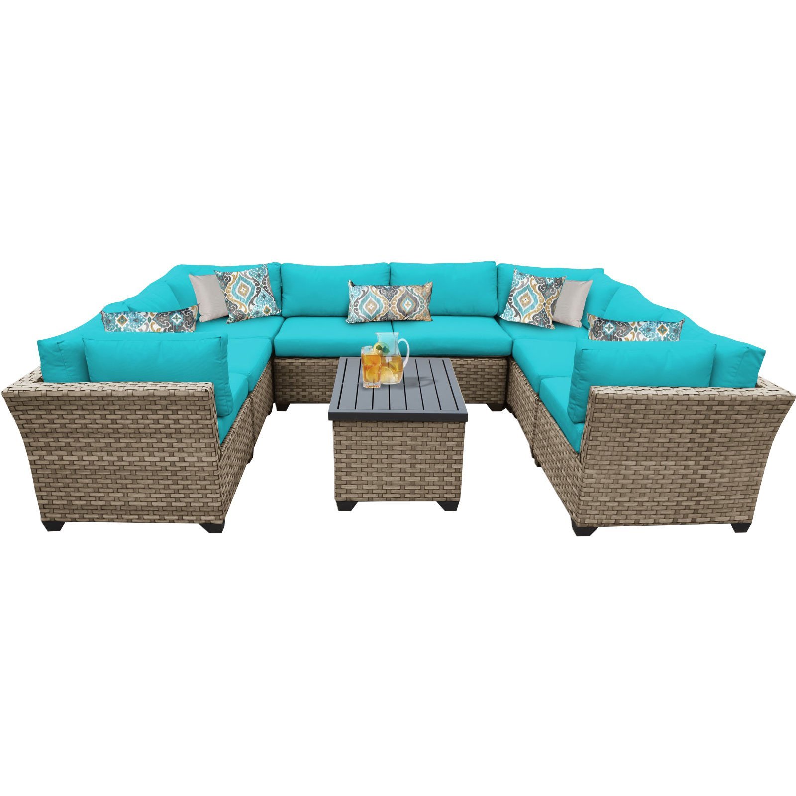 TK Classics 9-Piece Monterey Outdoor Wicker Patio Furniture Set with Cushions - Durable Rattan Sofa, Chairs, Coffee Table for Garden, Poolside, Backyard & Patio Relaxation (Aruba 09a Collection)