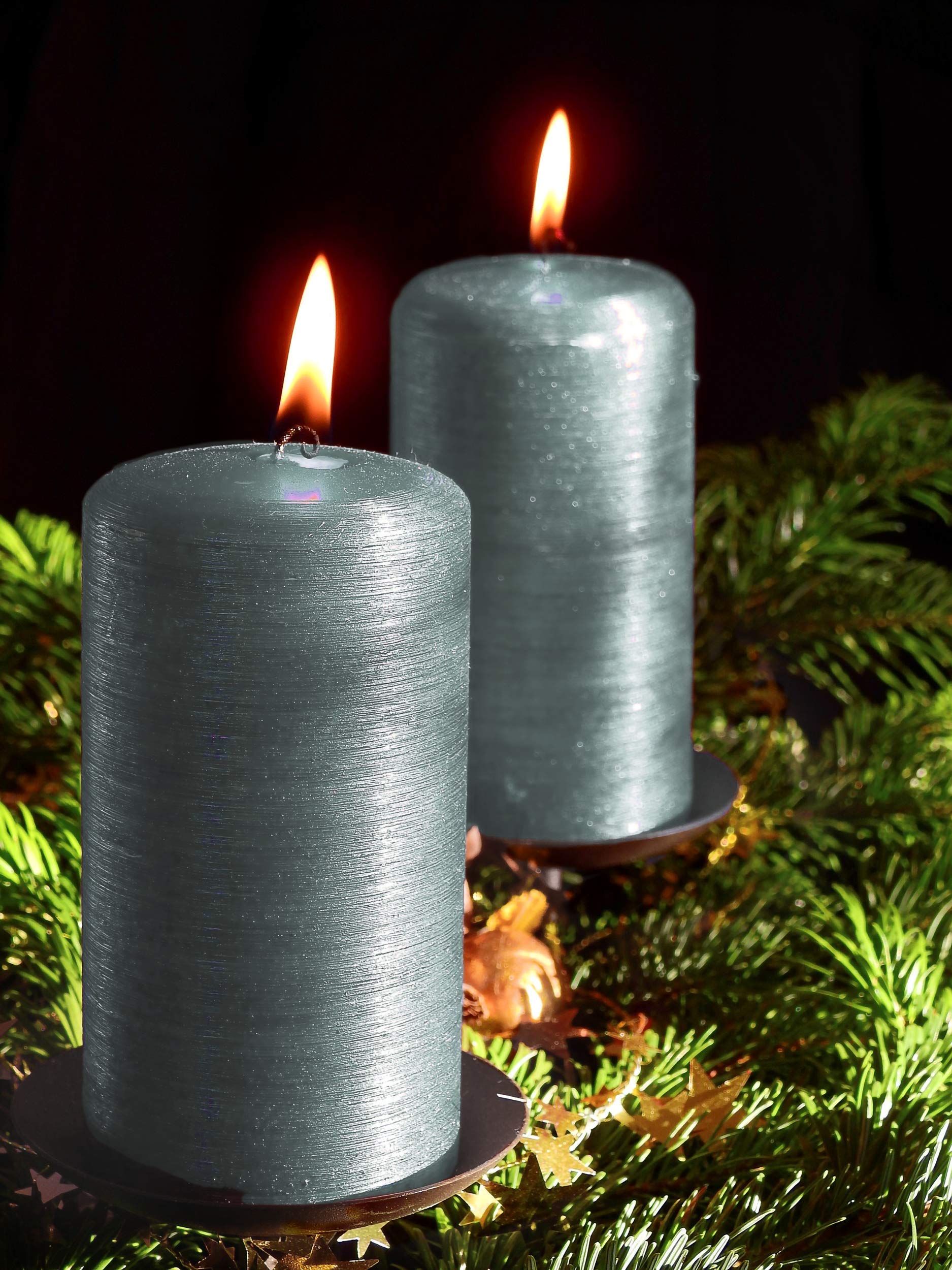 Hyoola Brushed Metallic Pillar Candles - 6 Pack Sage Green Decorative Candles (2.75