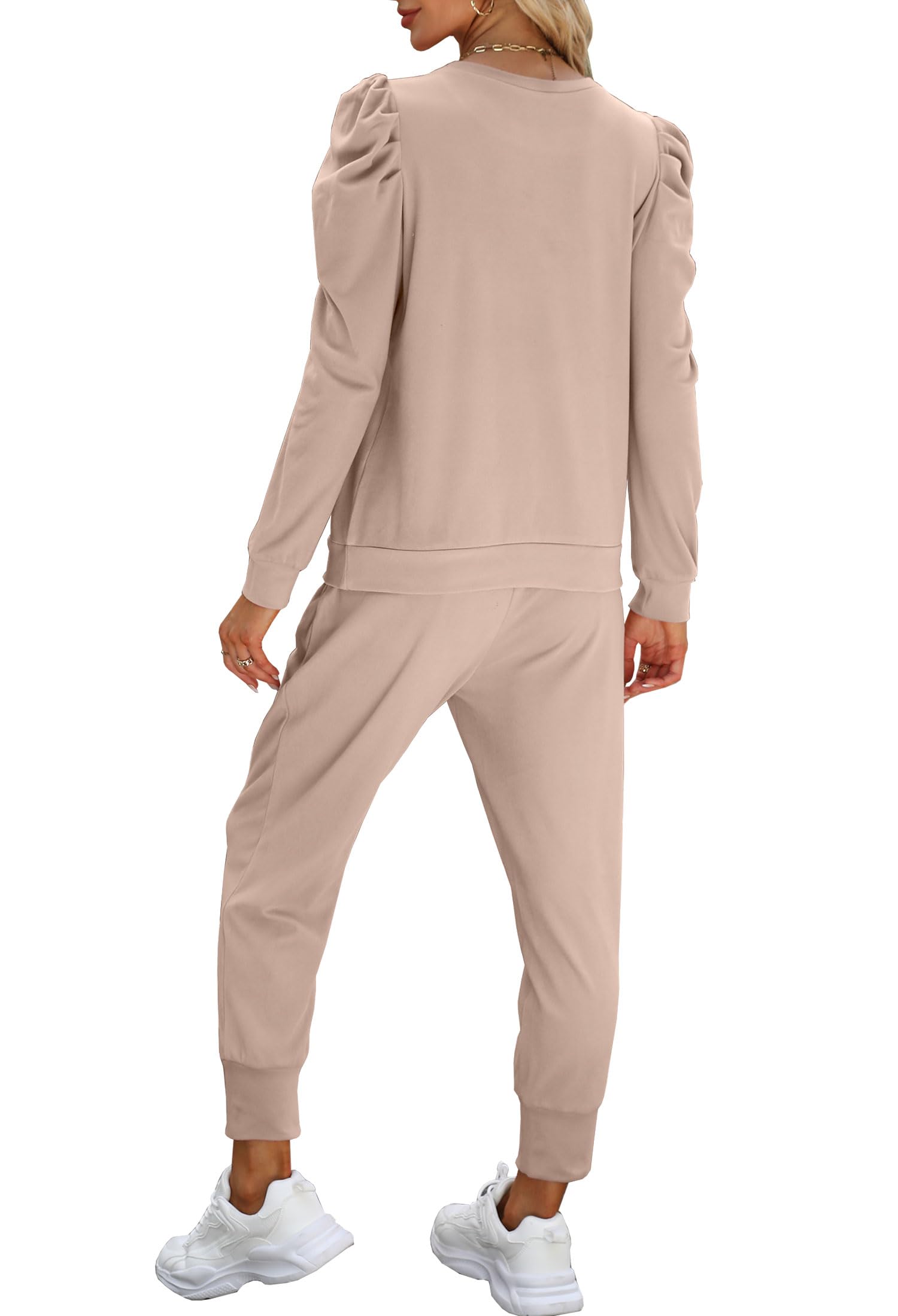 Onedreamer Women's 2-Piece Sweatsuit Set - Puff Long Sleeve Crewneck Pullover Sweatshirt & Jogger Pants Lounge Outfit | Casual Wear, Yoga, Gym, Running, Travel & Home Relaxation