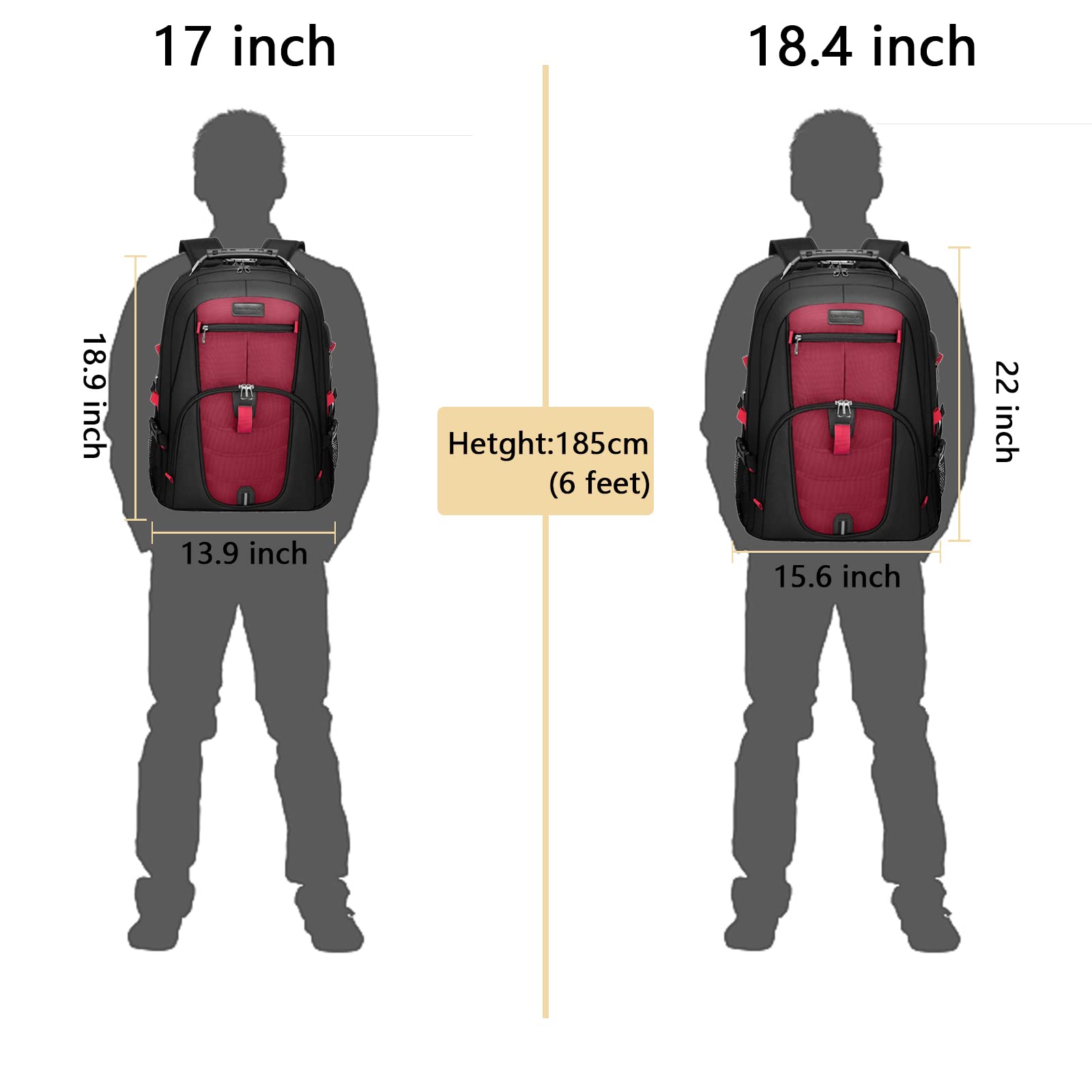 LOVEVOOK 18 Inch Large Backpack for Men - Heavy Duty Travel Backpack with USB Charging Port, Waterproof Laptop Backpack for Business & Work - Spacious 30L Capacity (Red) - Perfect for Office Commute, College Campus & Weekend Getaways