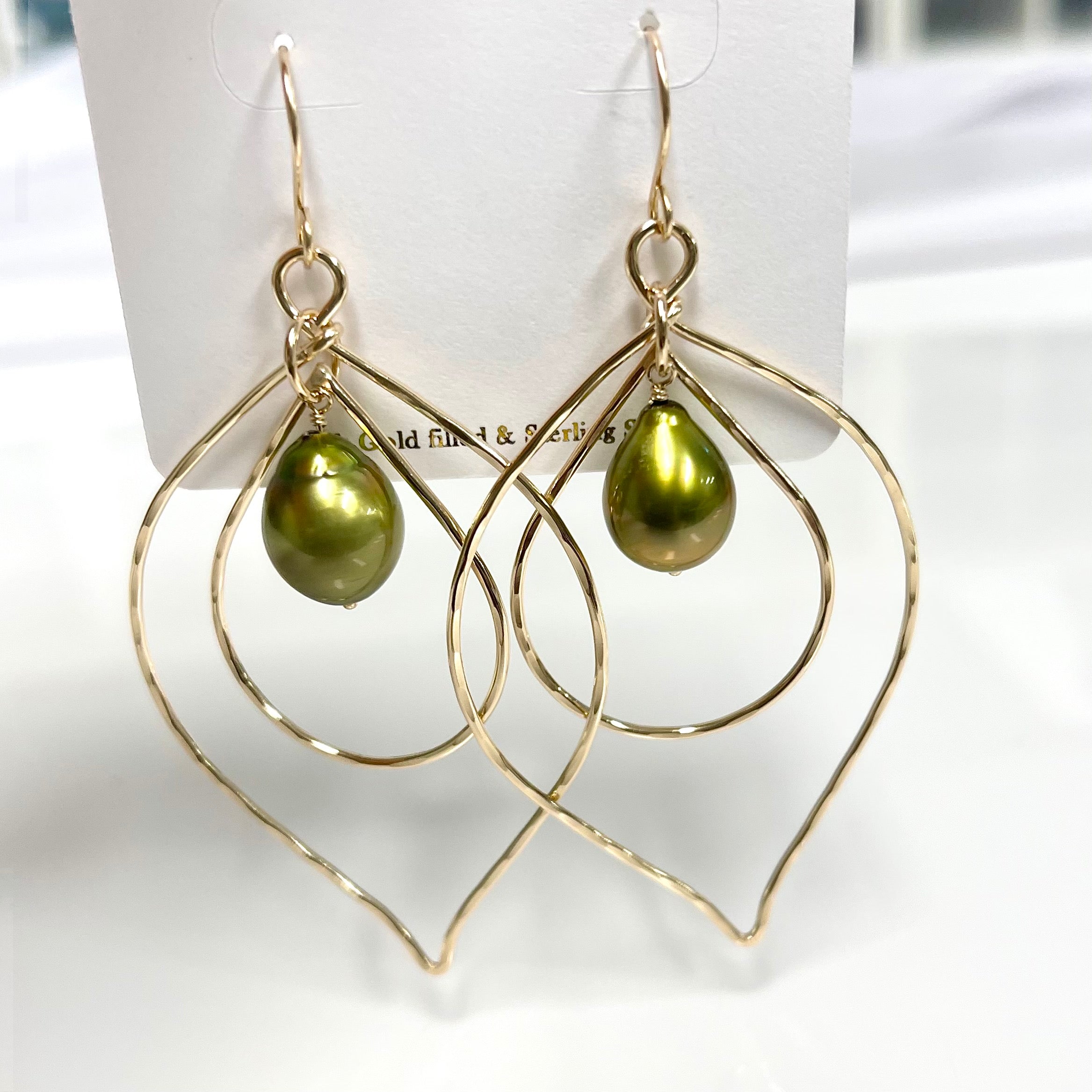 CHLOE Pistachio Tahitian Pearl Earrings (E608) - Elegant Jewelry for Women, Perfect for Weddings, Parties & Special Occasions