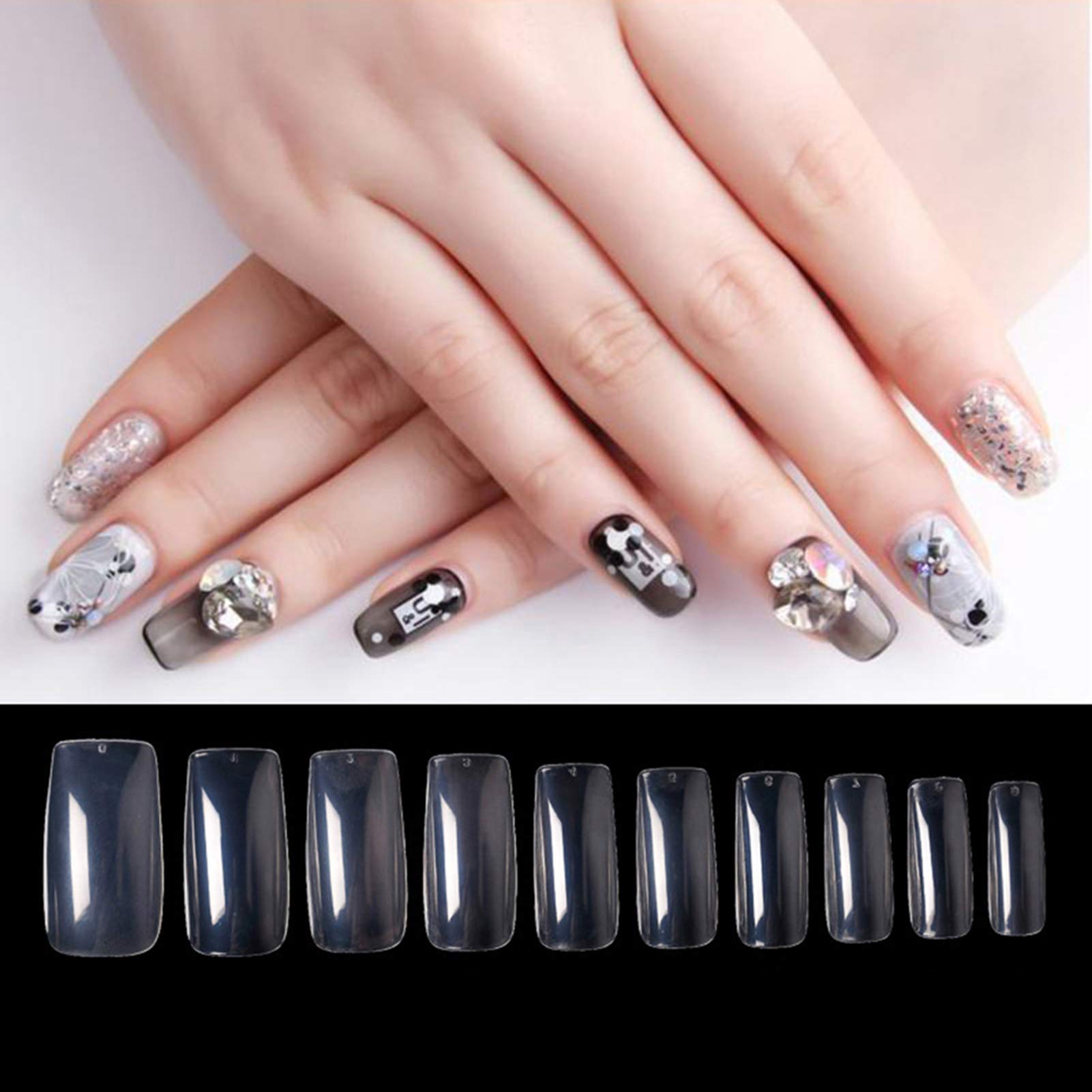 500pcs Clear Acrylic Full Cover Fake Nails - 10 Sizes Long False Nail Tips with Storage Case for Nail Salon & Home DIY Nail Art | Perfect for Manicures, Pedicures, Gel Extensions & Special Occasions