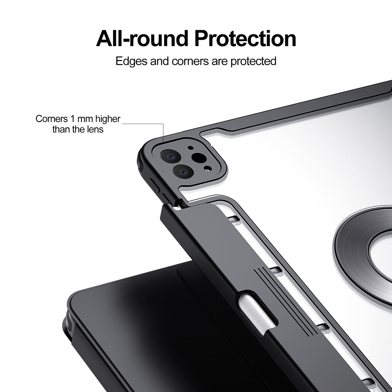 Premium iPad Pro 11 Case (2021/2020/2018) with Pencil Holder & Detachable Smart Folio - Clear Back Cover & Strong Magnetic Closure - Perfect for Work, Travel & Study