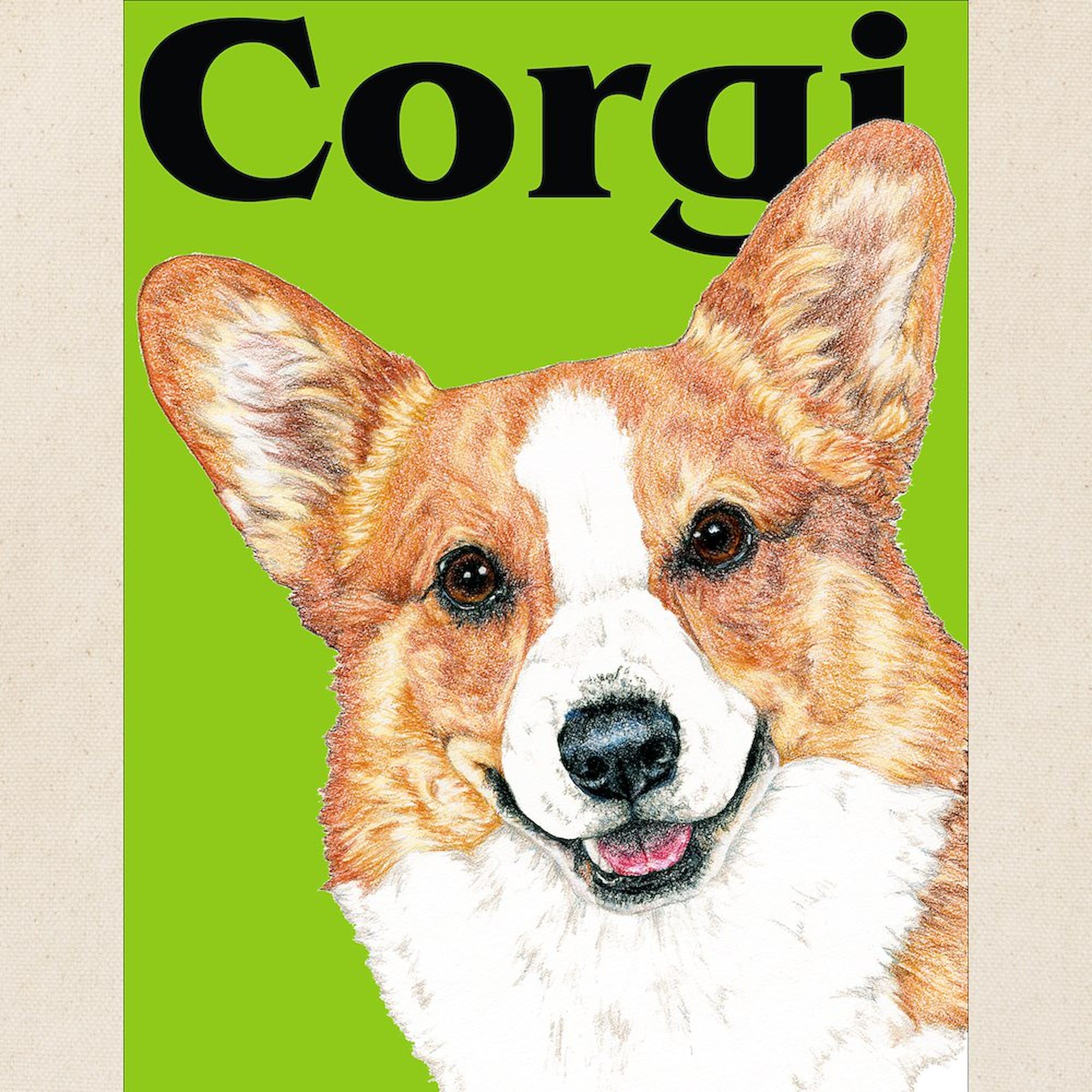 Pembroke Welsh Corgi Green Pop Art Canvas Tote Bag - Eco-Friendly Reusable Shopping Bag for Groceries, Beach & Work