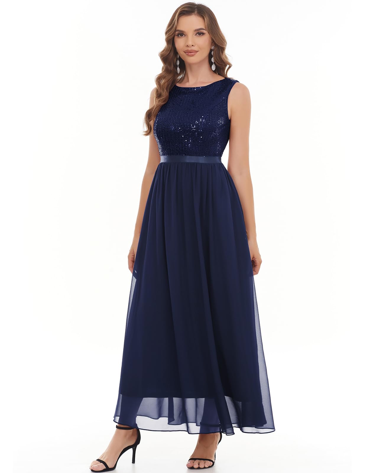 Elegant Glitter Sequins Evening Gown - Formal Wedding Guest Dress for Mother of The Bride | Flowy A-Line Prom Dress for Special Occasions & Black Tie Events