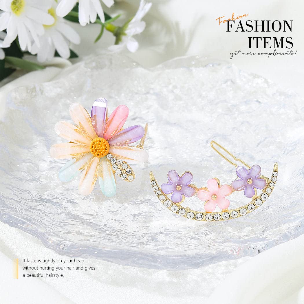 Bartosi Crystal Hair Clips for Women - Elegant Rhinestone Flower Hairpins for Brides, Weddings & Special Occasions - Pack of 2 Fashionable Hair Barrettes - Perfect Hair Accessories for Girls & Women for Parties, Proms and Everyday Wear