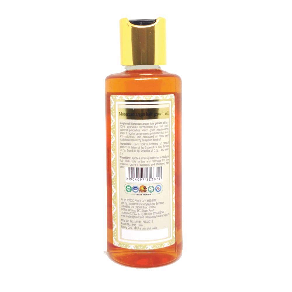 Khadi Meghdoot Moroccan Argan Hair Growth Oil 210ml - Natural Treatment for Hair Growth, Thicker & Silky Hair - Perfect for Daily Hair Care & Scalp Massage
