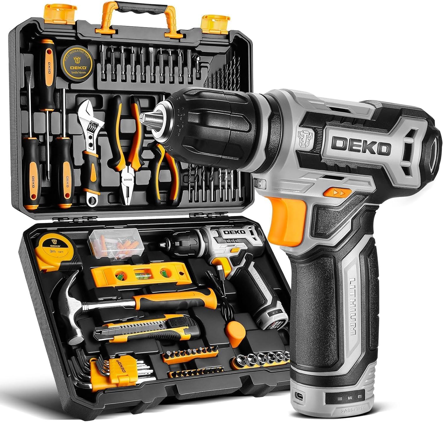 **DEKOPRO 12V Cordless Drill Tool Set Kit - Electric Drill Driver with Battery & Case for Home DIY, Hand Repair & Woodworking Projects**