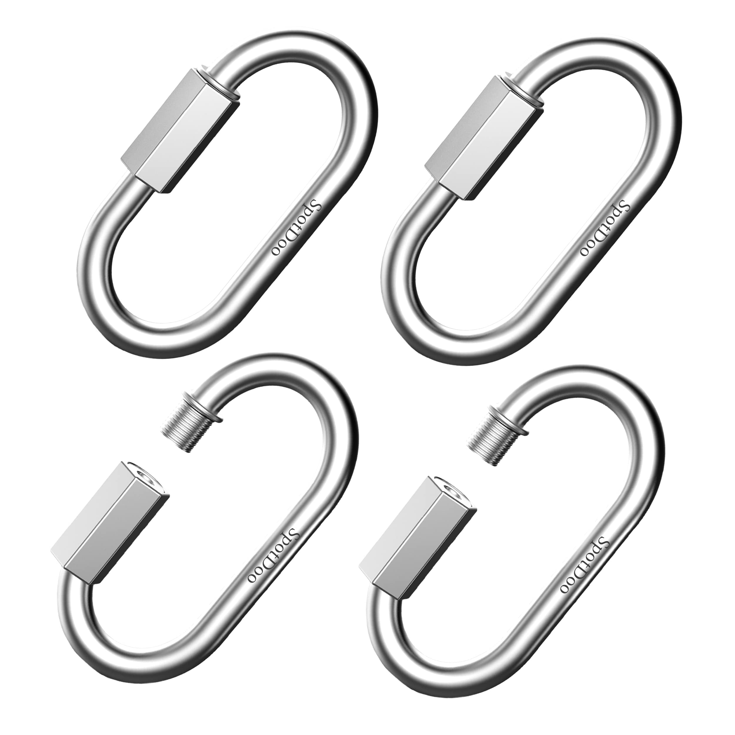 3 Inch Stainless-Steel Chain Quick Links - 4 Pack 5/16 Inch Heavy Duty Locking Carabiners (1520 Lbs Capacity) for Hammocks, Camping, Swings, Outdoor Gear - Perfect for Backpacking, Rock Climbing, Pet Leashes & Marine Applications