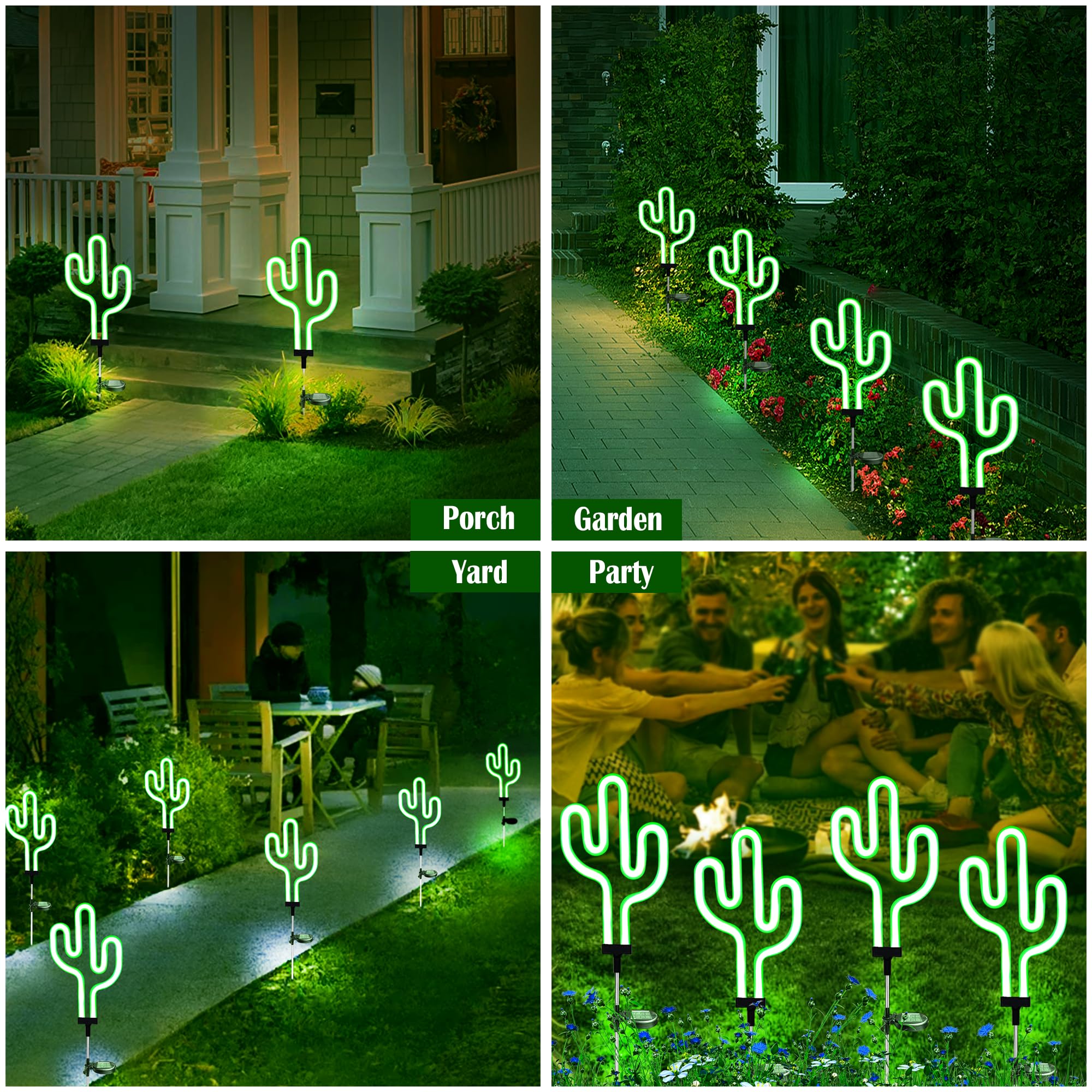 SunKite Solar Garden Lights - Waterproof Cactus Solar Stake Lights for Outdoor Decor, Yard, Lawn, Pathway, Patio & Backyard - Solar Powered LED Neon Landscape Lighting (2 Pack) - Perfect for Garden Accent, Walkway Illumination & Nighttime Ambiance