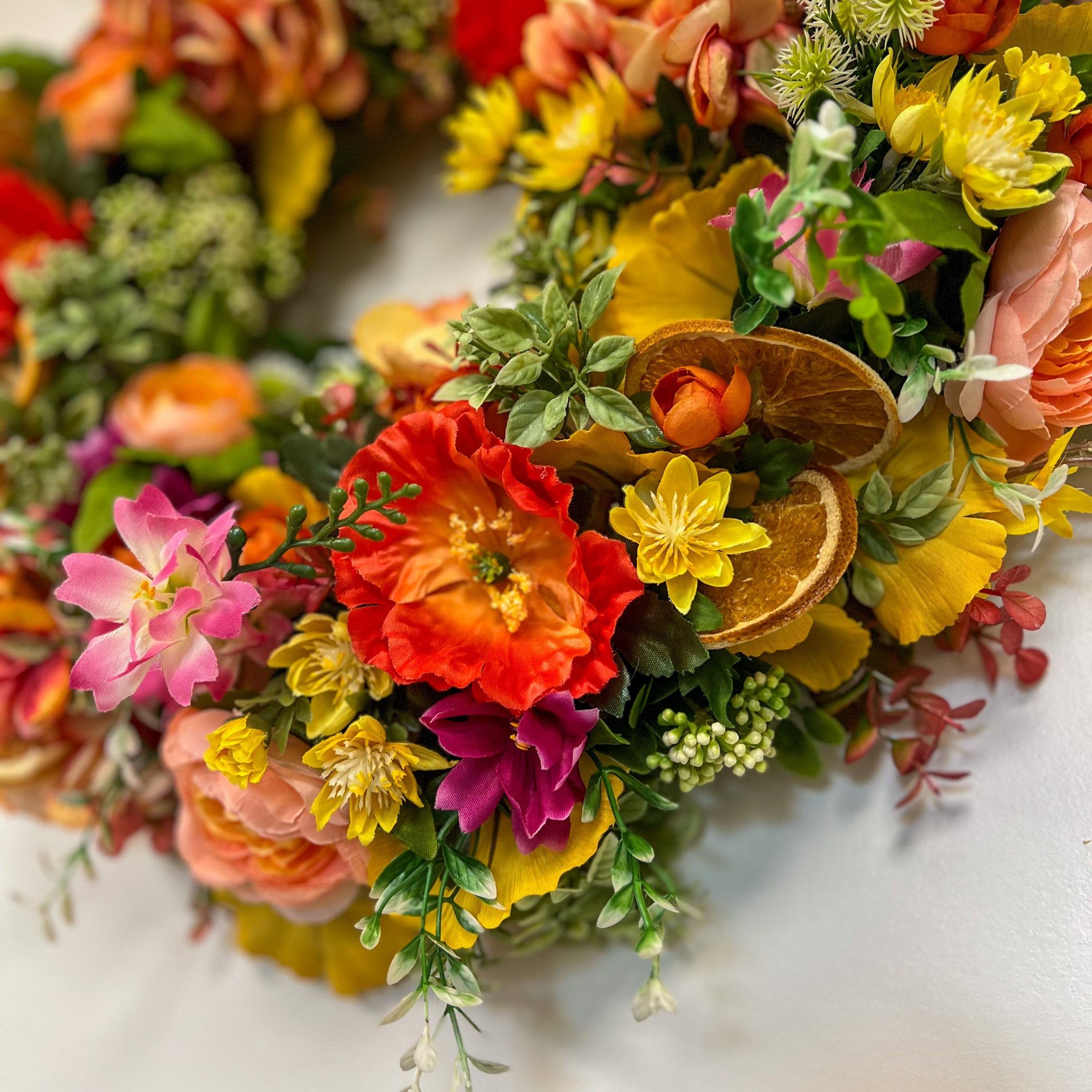 Citrus Bloom Silk Wreath - Elegant Artificial Floral Wreath for Front Door, Spring Home Decor, Wedding & Party Decoration