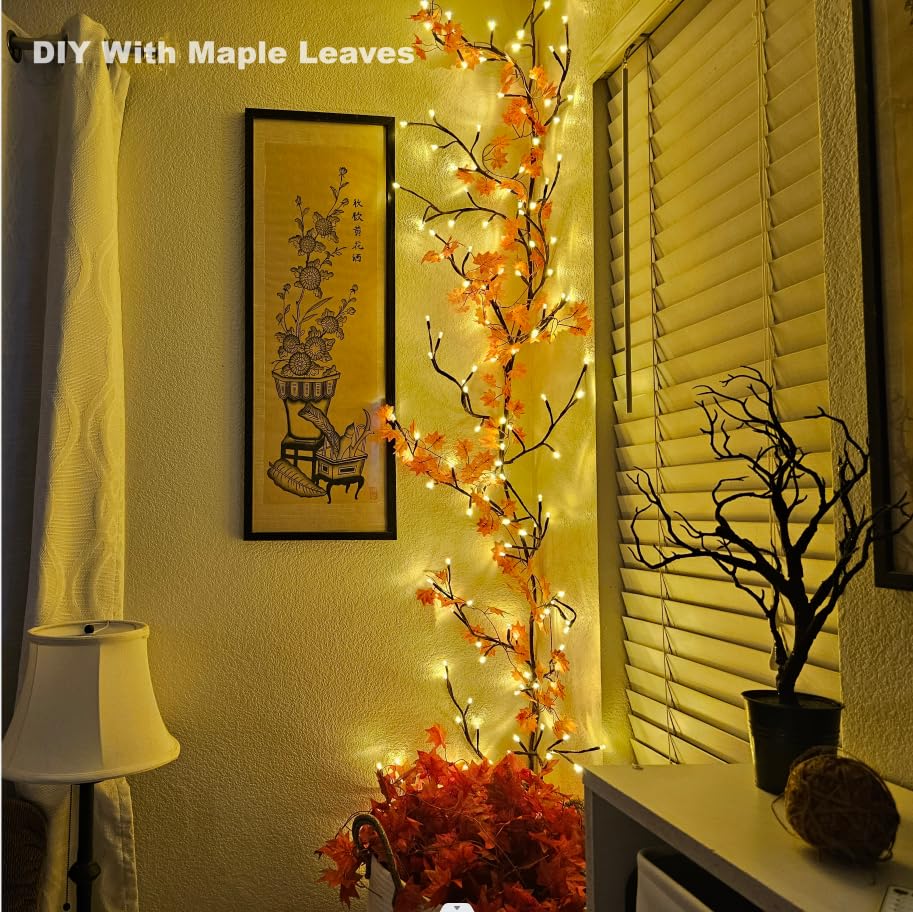 Enchanted Willow Vine Lights - 7.5Ft Flexible Fairy String Lights with Remote Control & 144 LEDs, Twinkle Tree Lighted Branches for Bedroom, Living Room, Wall Decor | Perfect for Weddings, Parties, and Cozy Home Ambiance (1 Pack)