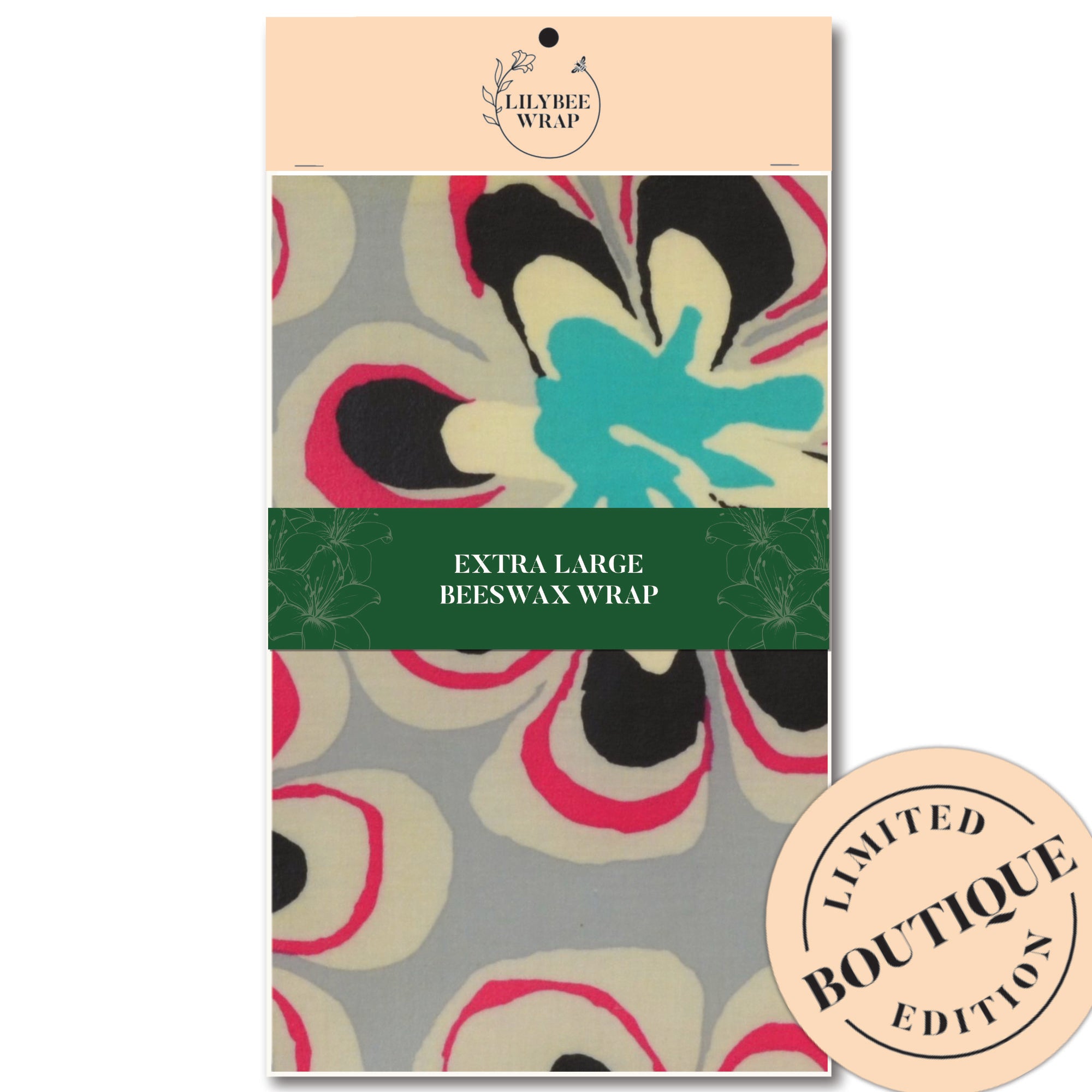 Eco-Friendly Grey Splash XL Beeswax Food Wrap - Reusable Sustainable Alternative to Plastic Wrap for Fresh Food Storage, Sandwiches & Meal Prep