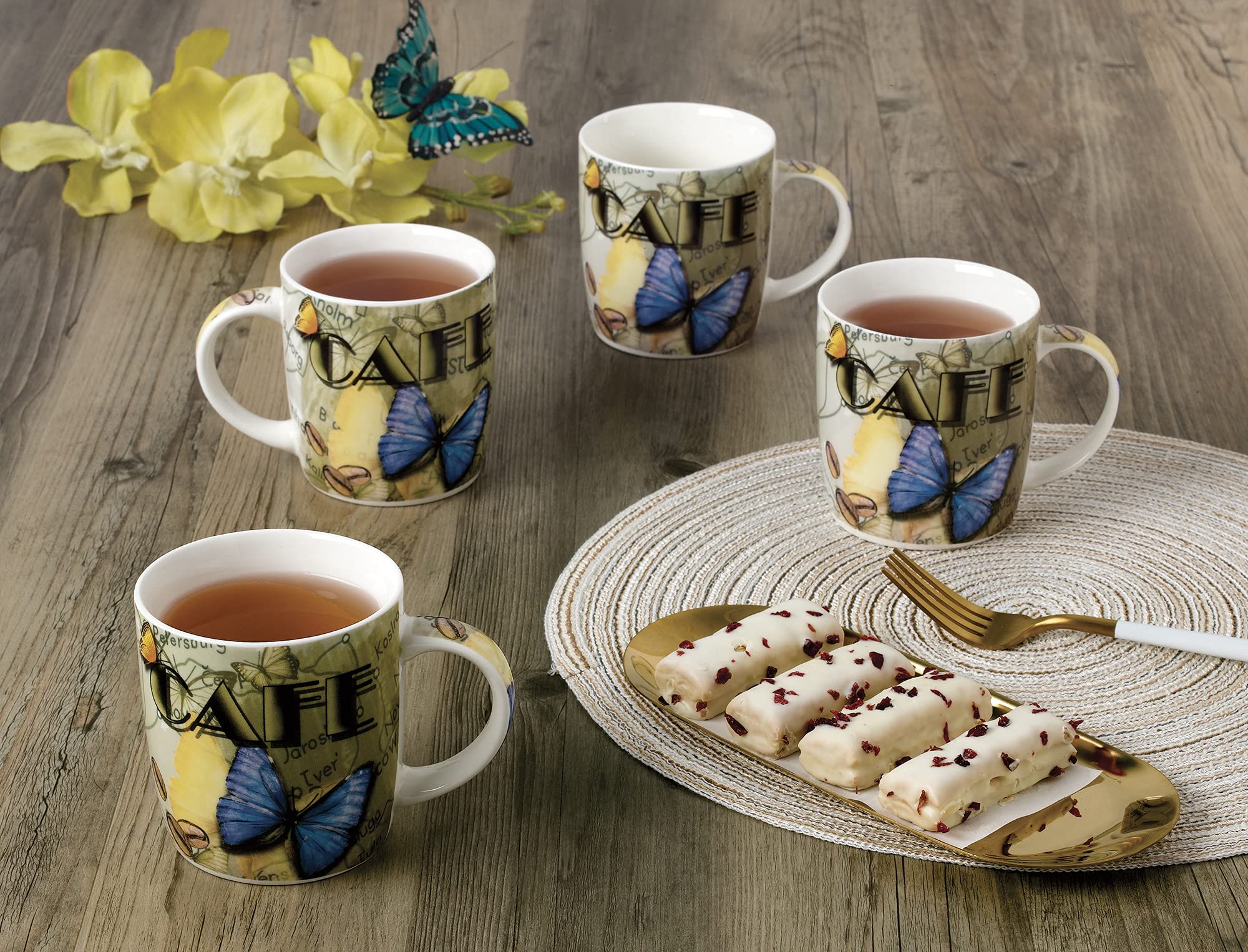 Lorren Home Trends Blue Ceramic Coffee Mugs - 12oz Set of 4, Perfect for Home, Office, or Gifts - Durable & Stylish Drinking Cups for Coffee, Tea, Hot Chocolate