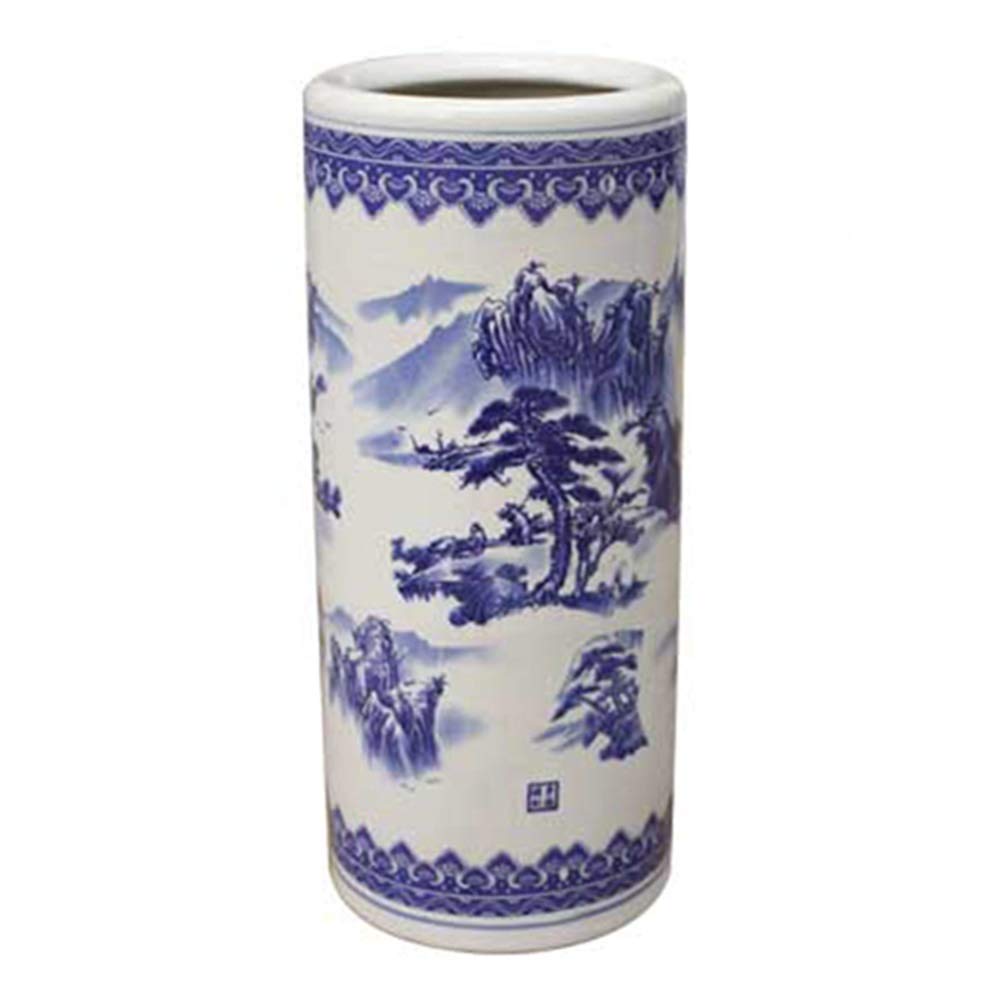 Blue and White Porcelain Umbrella Stand - Traditional Oriental Floral Design Umbrella Holder for Storage, Sturdy Floor Stand for Umbrellas and Canes (Style 2) - Perfect for Entryway, Porch, and Home Decor