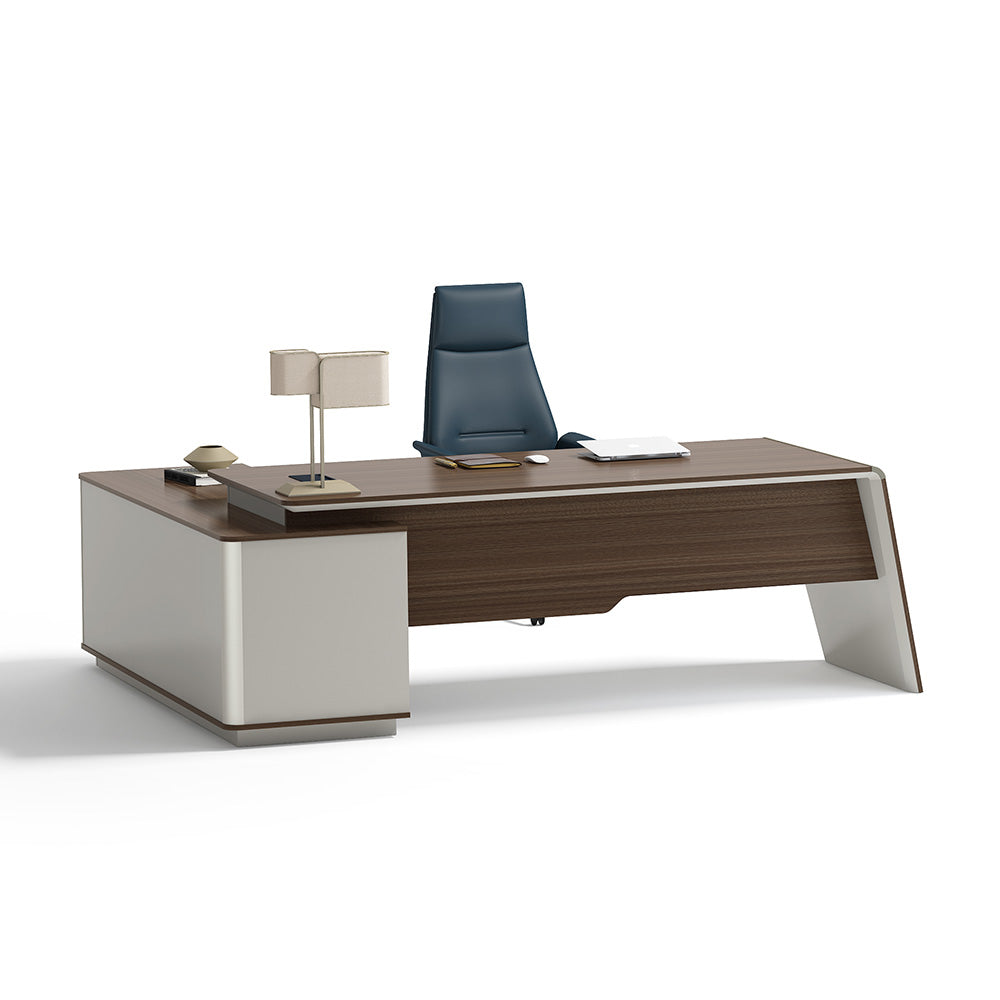 ANDERS Executive Desk with Reversible Return - 2.2M Modern Office Desk in Hazelnut & Beige | Perfect for Home Office, Corporate Workspace & Conference Room Setup