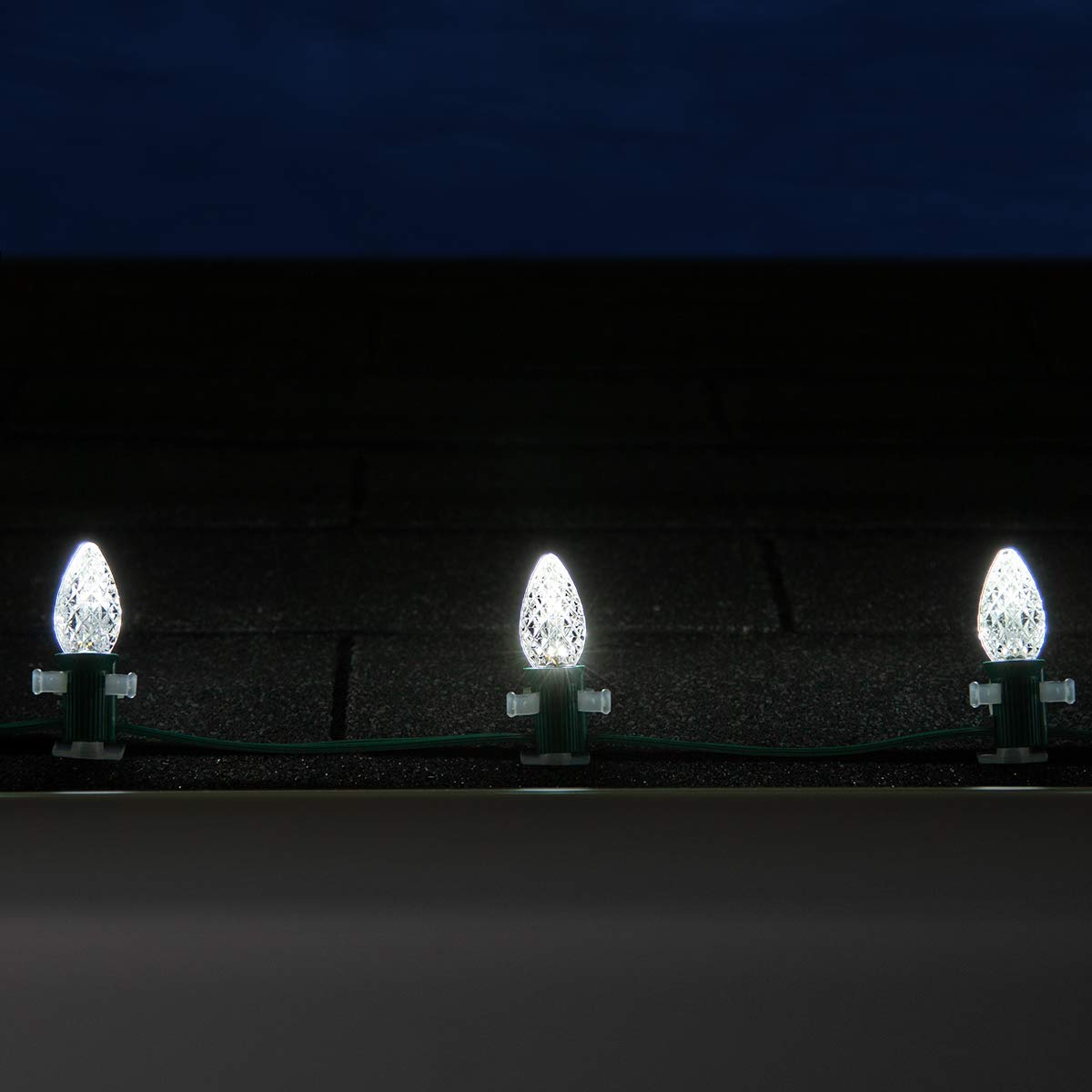 Wintergreen Lighting C7 Opticore Commercial Christmas Lights - 50ft LED String Lights with Cool White Bulbs & Green Wire for Outdoor Holiday Decorations | Perfect for Rooftop, Tree Trimming, and Porch Lighting