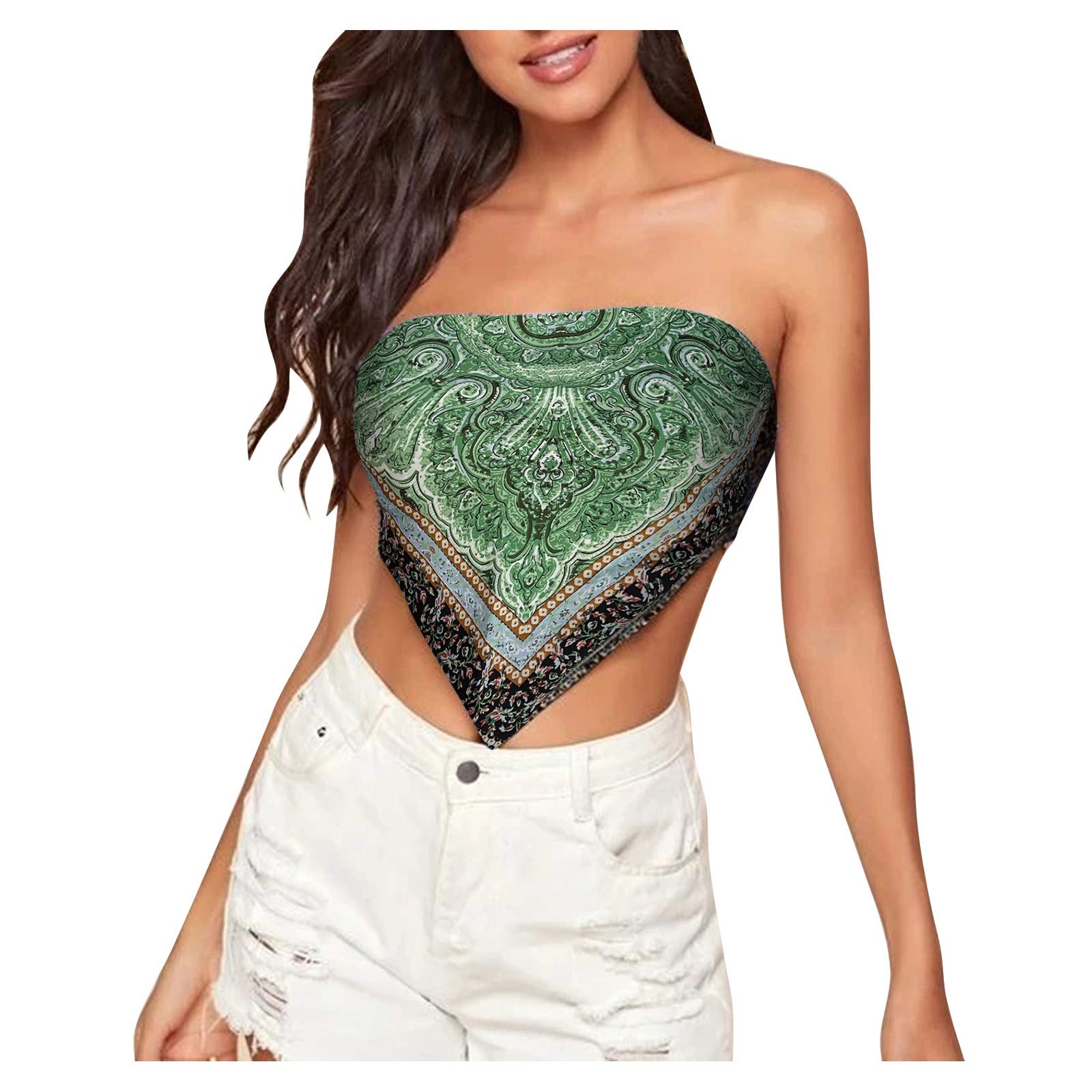 Women's Fashion Open Back Cashew Print Sleeveless Wrap Vest Top - Sexy Summer Crop Top for Beach, Party & Casual Outfits