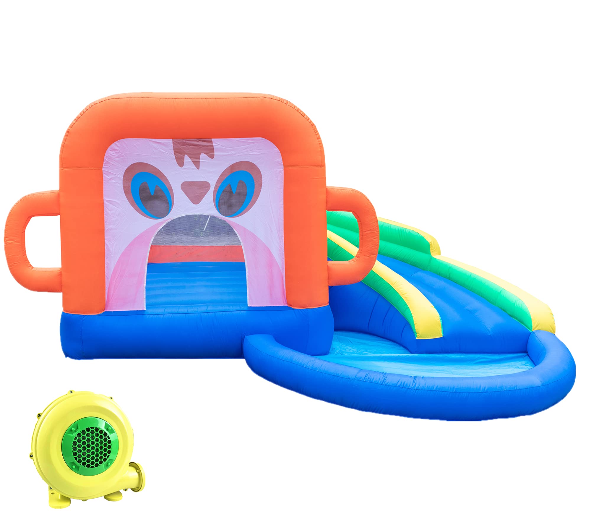 11.2x7.8x5.9ft Inflatable Bounce House with Air Blower & Curved Slide - Kids Jumping Castle with Water Pool for Outdoor Birthday Parties, Backyard Play & Summer Water Fun
