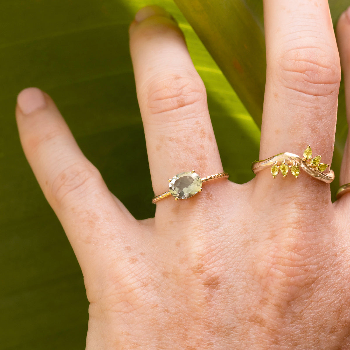 Green Amethyst Twist Ring for Women - Elegant Gemstone Jewelry for Everyday Wear & Special Occasions