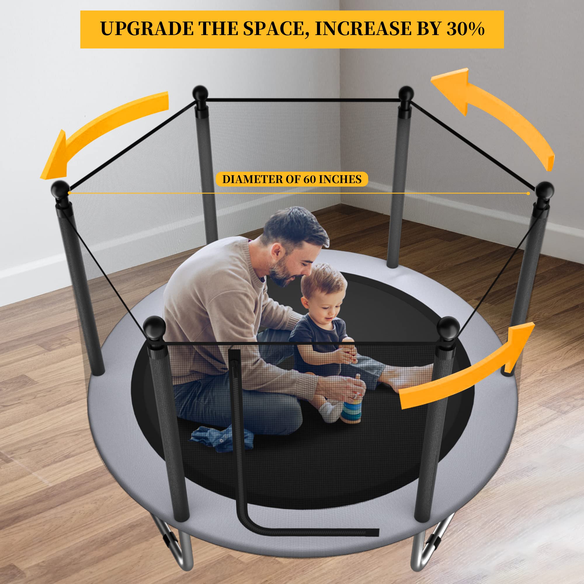 EL&IT 5FT Kids Trampoline with Safety Net - Indoor & Outdoor Toddler Trampoline for Ages 1-8, Round Mini Bouncer with Enclosure - Perfect Birthday Gift for Boys & Girls | Backyard Fun, Exercise, Playtime Activity
