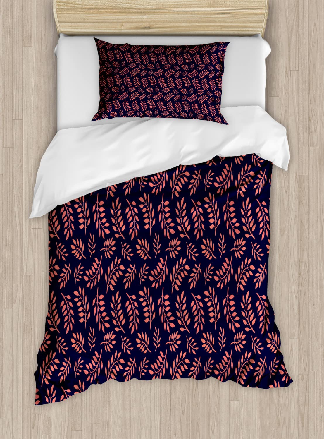 Ambesonne Coral Duvet Cover Set King Size - 2 Pack Abstract Bicolor Leafy Branches Design with 2 Duvet Covers & 4 Pillowcases - Purple Coral Bedding Set for Modern Master Bedroom Decor
